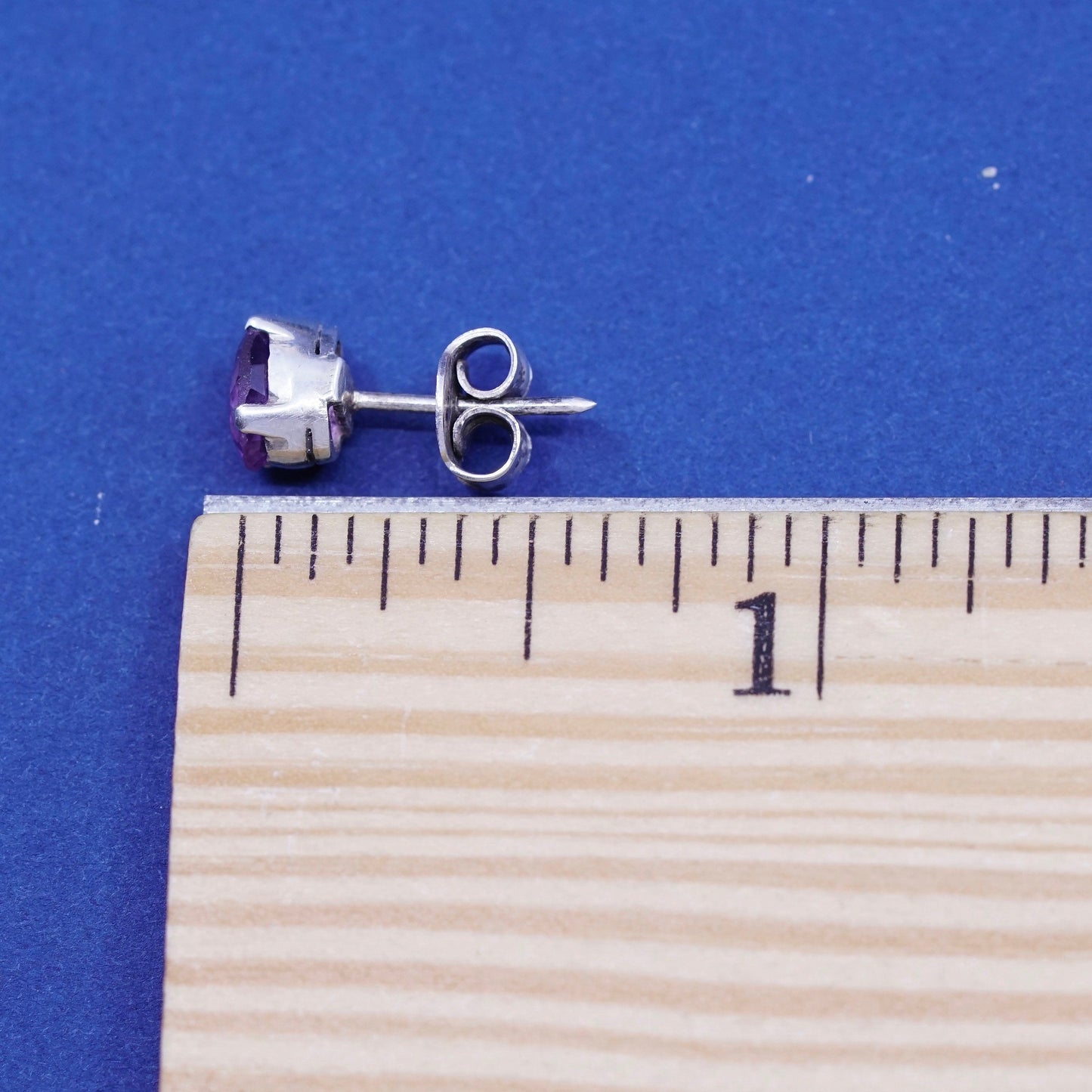 Vintage sterling silver handmade earrings, 925 studs with amethyst