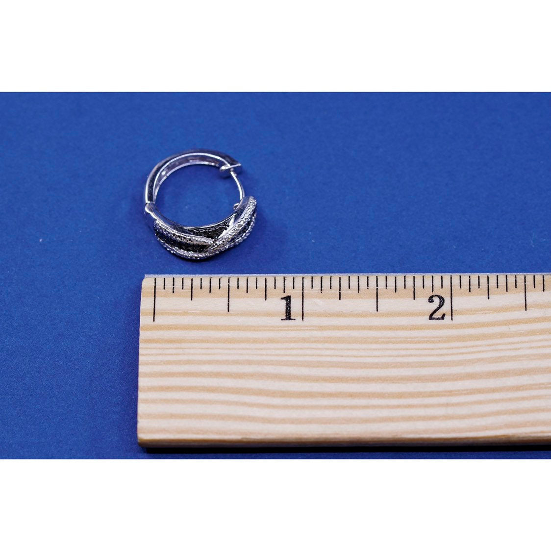 0.75”, vtg JWBR Sterling silver earrings, 925 hoops, huggie w/ diamond