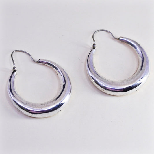 1.75” sterling silver handmade earrings, fashion minimalist primitive hoops