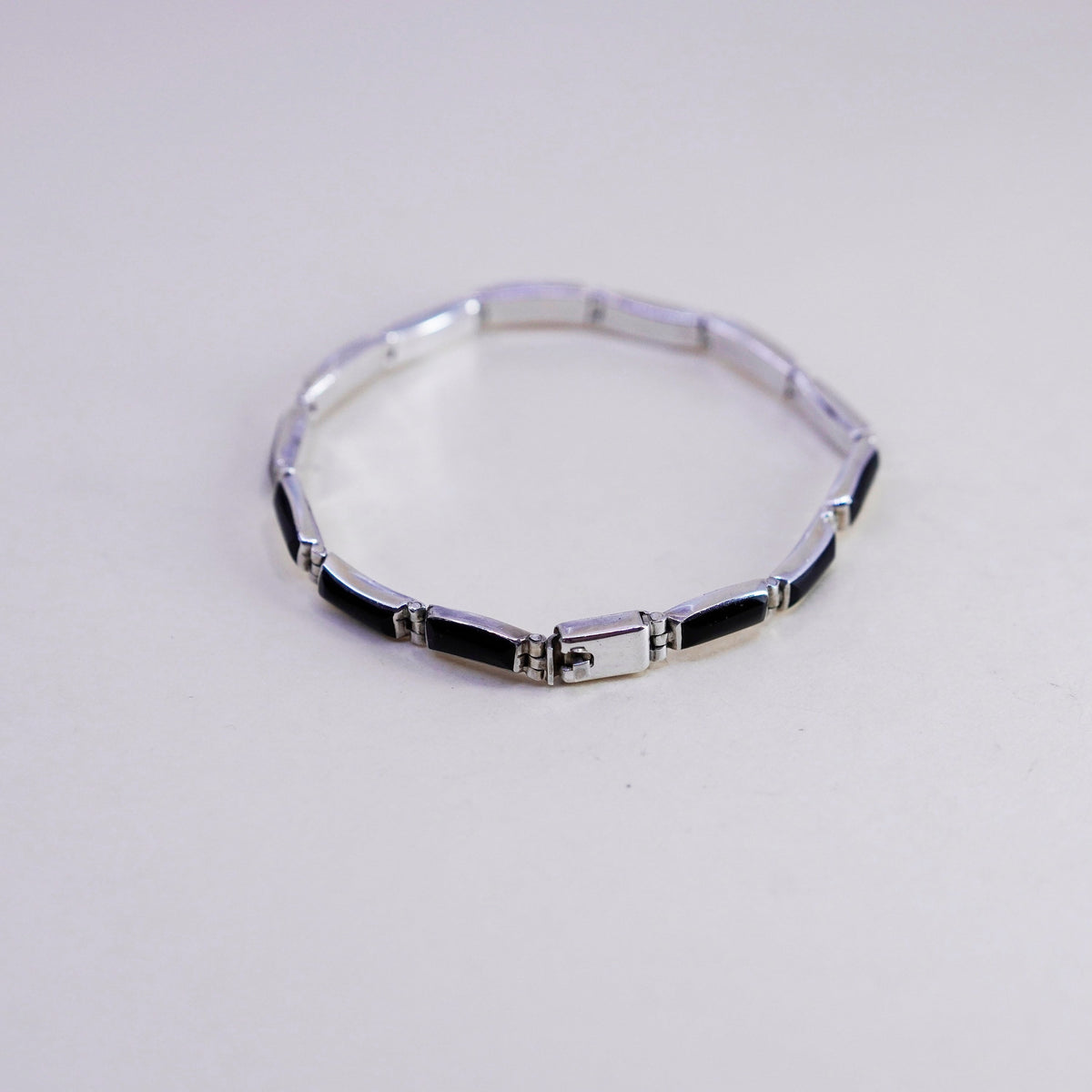 6.75”, E. Luna mexico escocia Sterling 950 silver handmade bar bracelet onyx