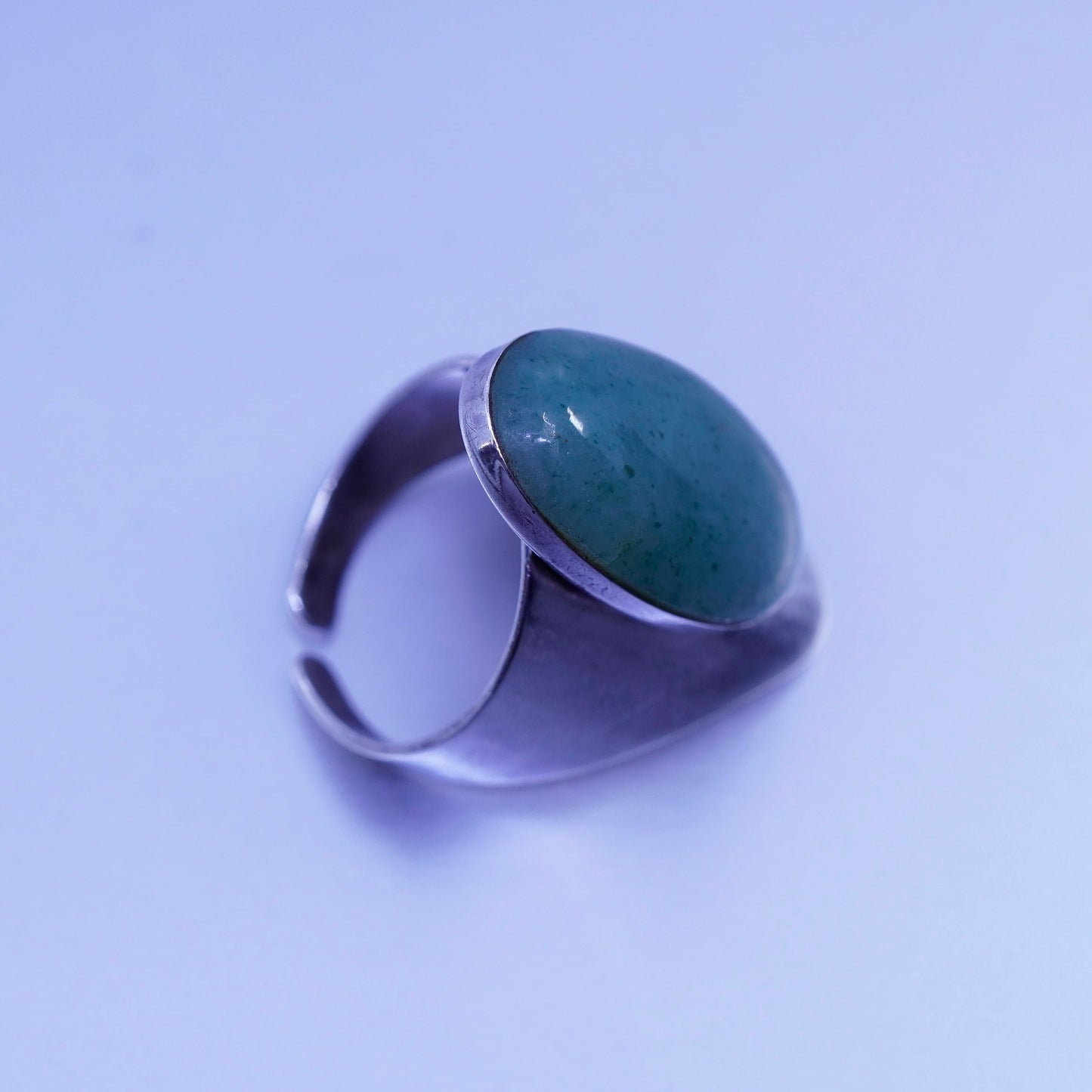 Size 8, vintage taxco Jamtas Sterling 925 silver handmade ring w/ oval jadeite