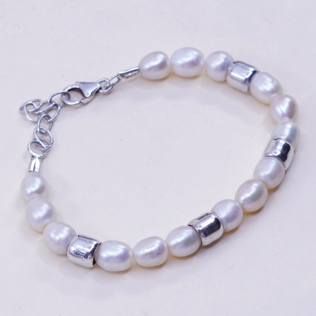 6.5+1” 7mm, Vintage handmade bracelet, freshwater pearl with 925 silver clasp