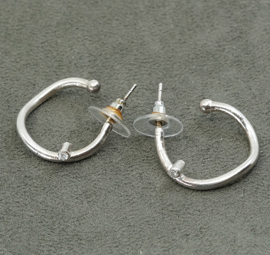 1", Sterling silver handmade hoops, 925 earrings w/ crystal, simple yet elegant