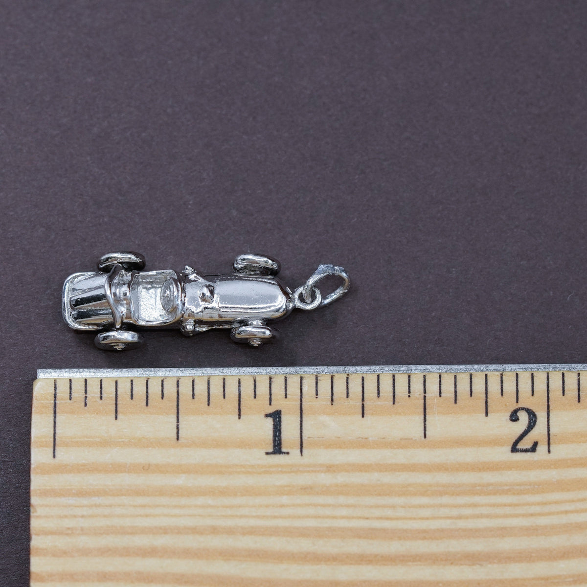 Vintage Sterling silver handmade pendant, 925 racing car charm with mouse rat