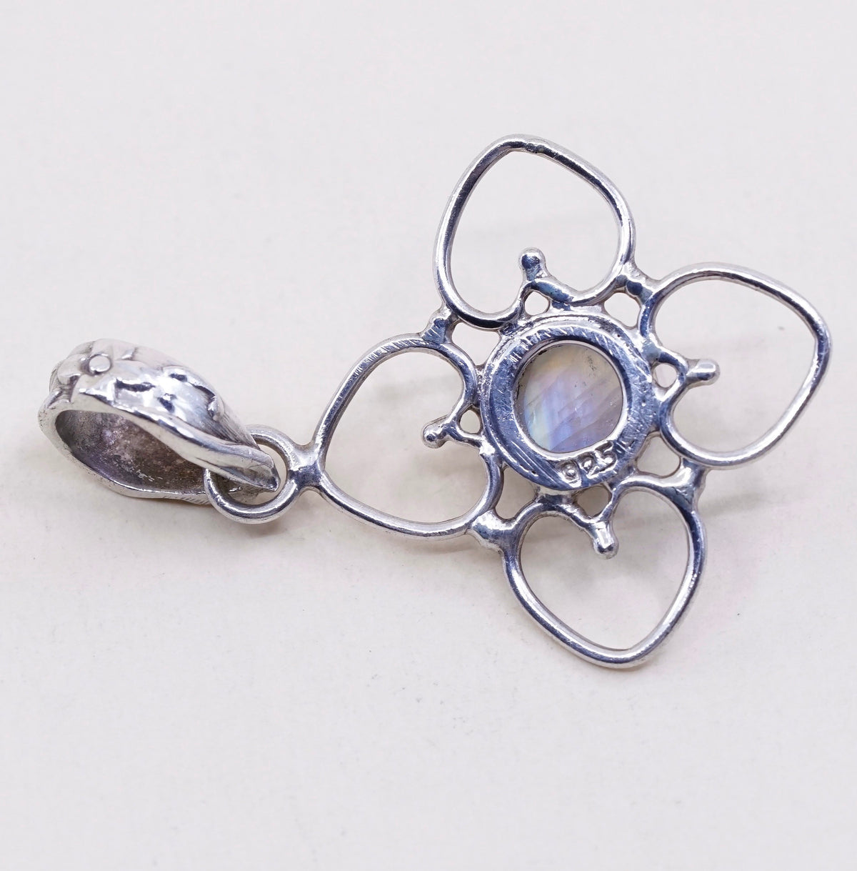 Vintage Sterling silver handmade pendant, 925 flower with round moonstone