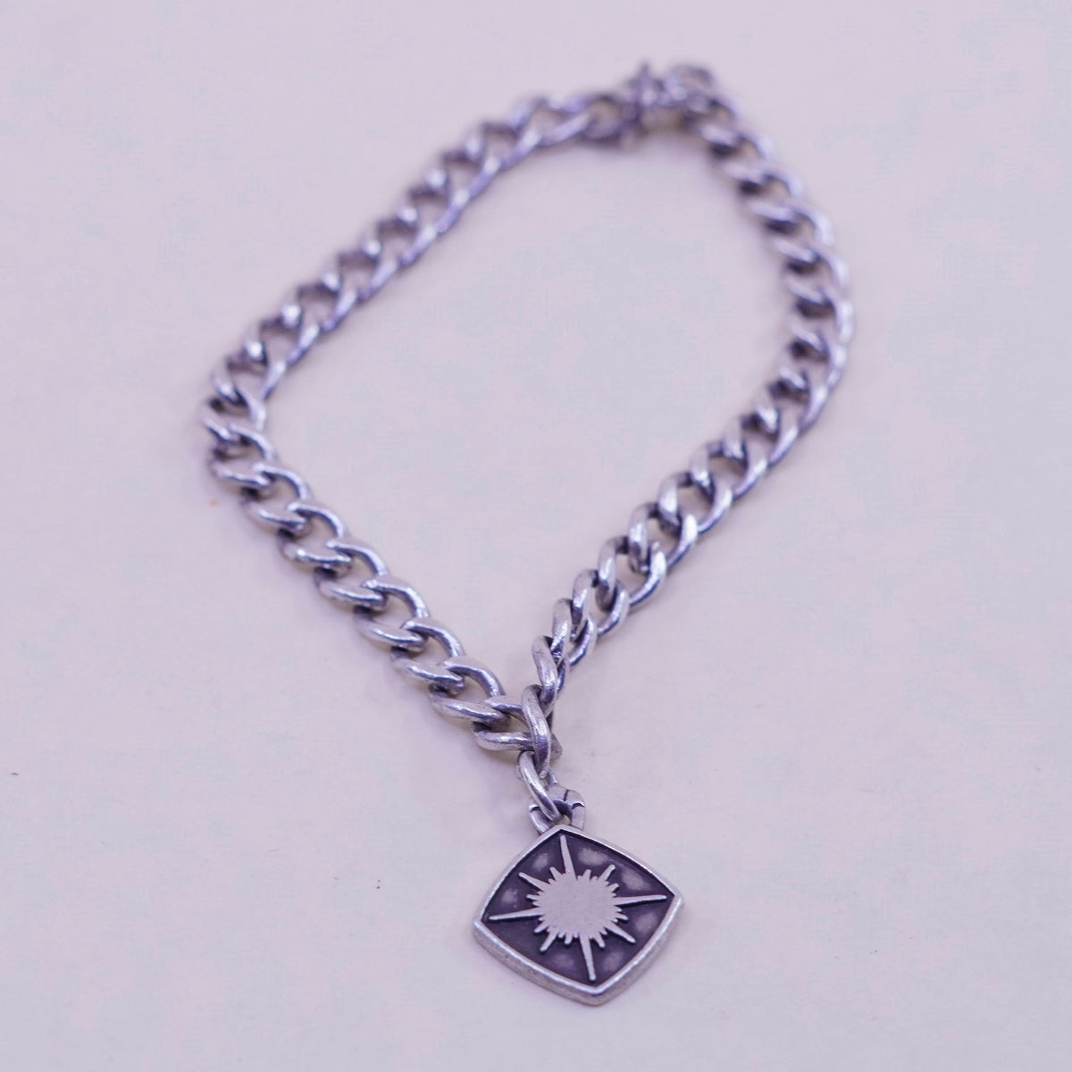 6.75”, Vintage sterling 925 silver curb bracelet w/ north star pole star charm