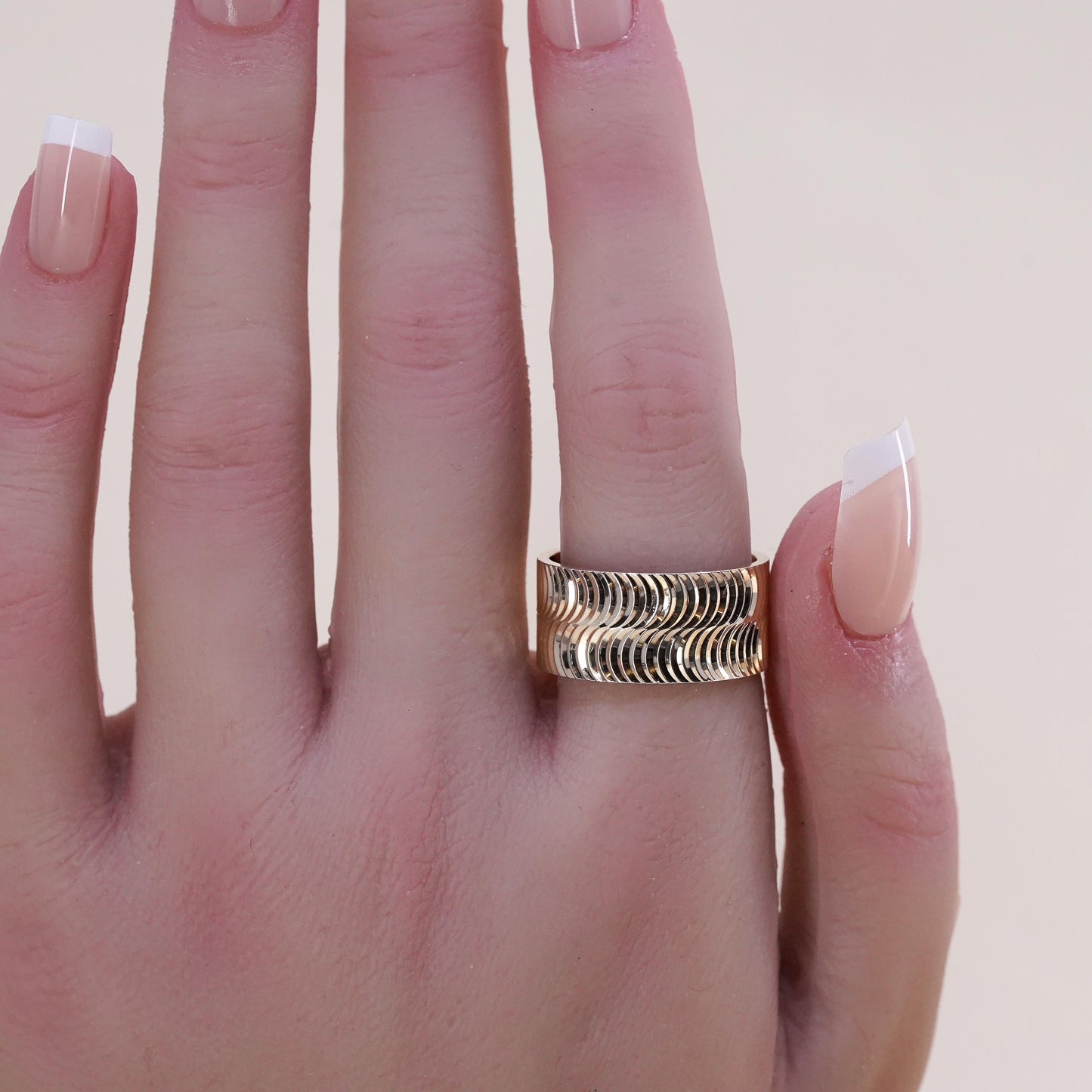 Size 8.5, vintage Turkey Vermeil gold over sterling silver textured band ring