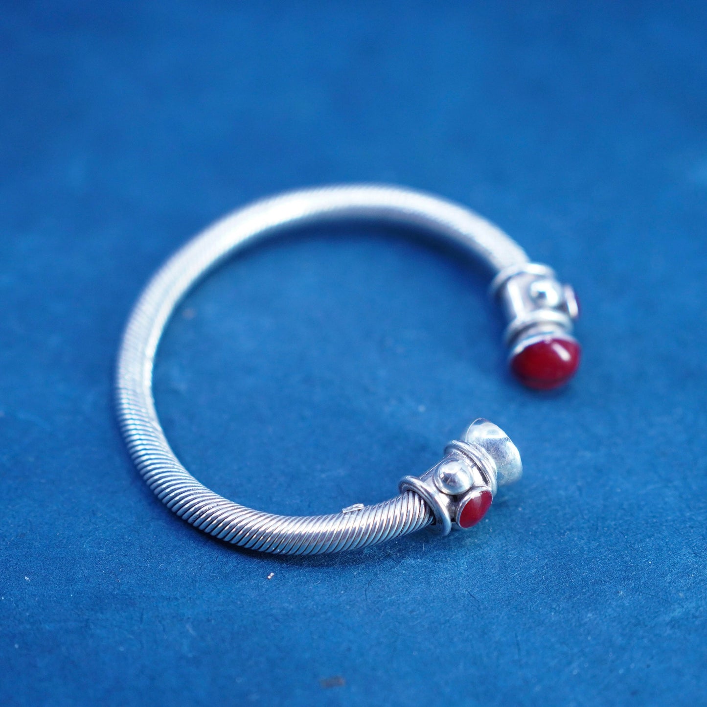 6.25”, Mexico sterling silver handmade bracelet, 925 cable cuff with red jasper