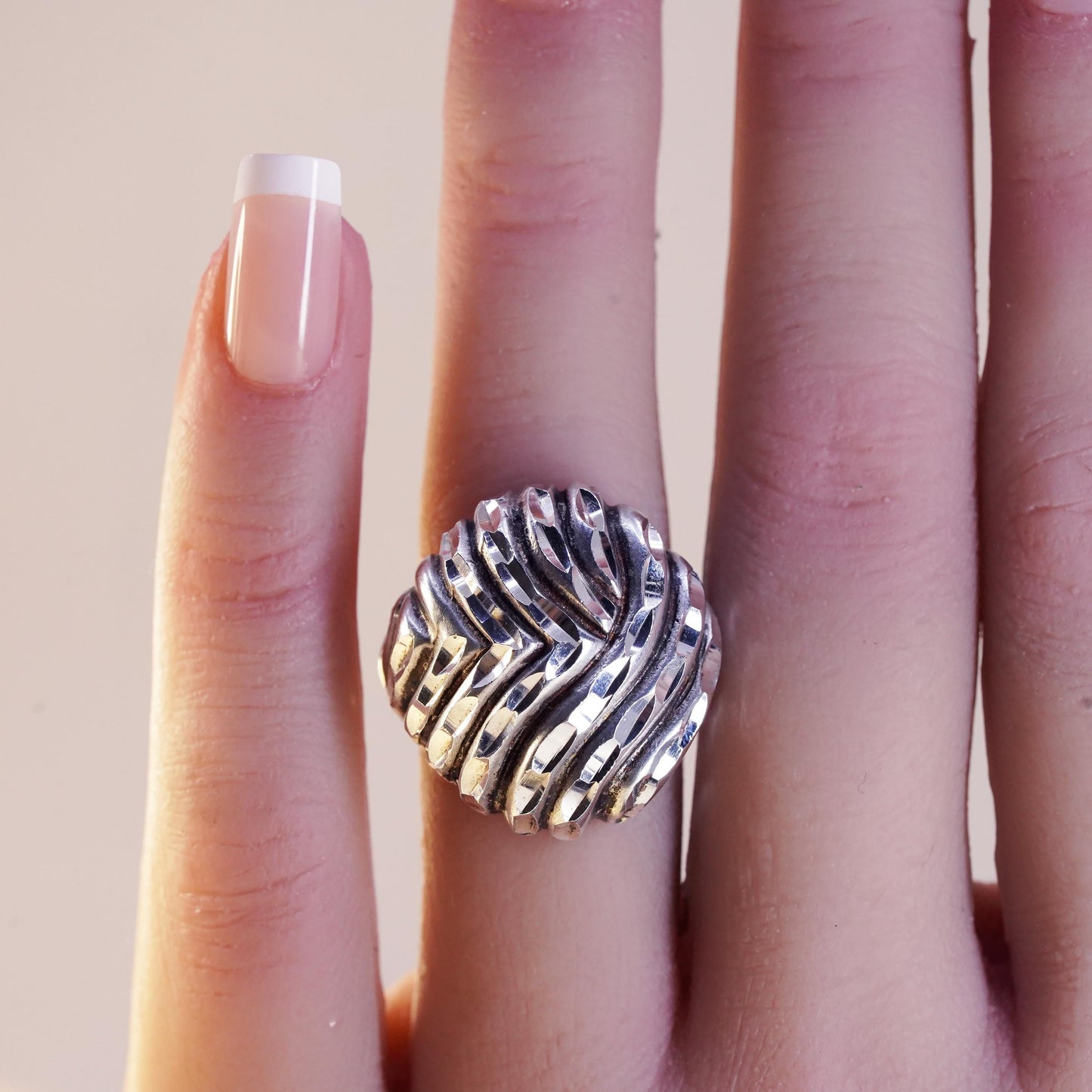 Size 6, ALA modernist sterling silver ribbed ring, textured 925 band, modernist