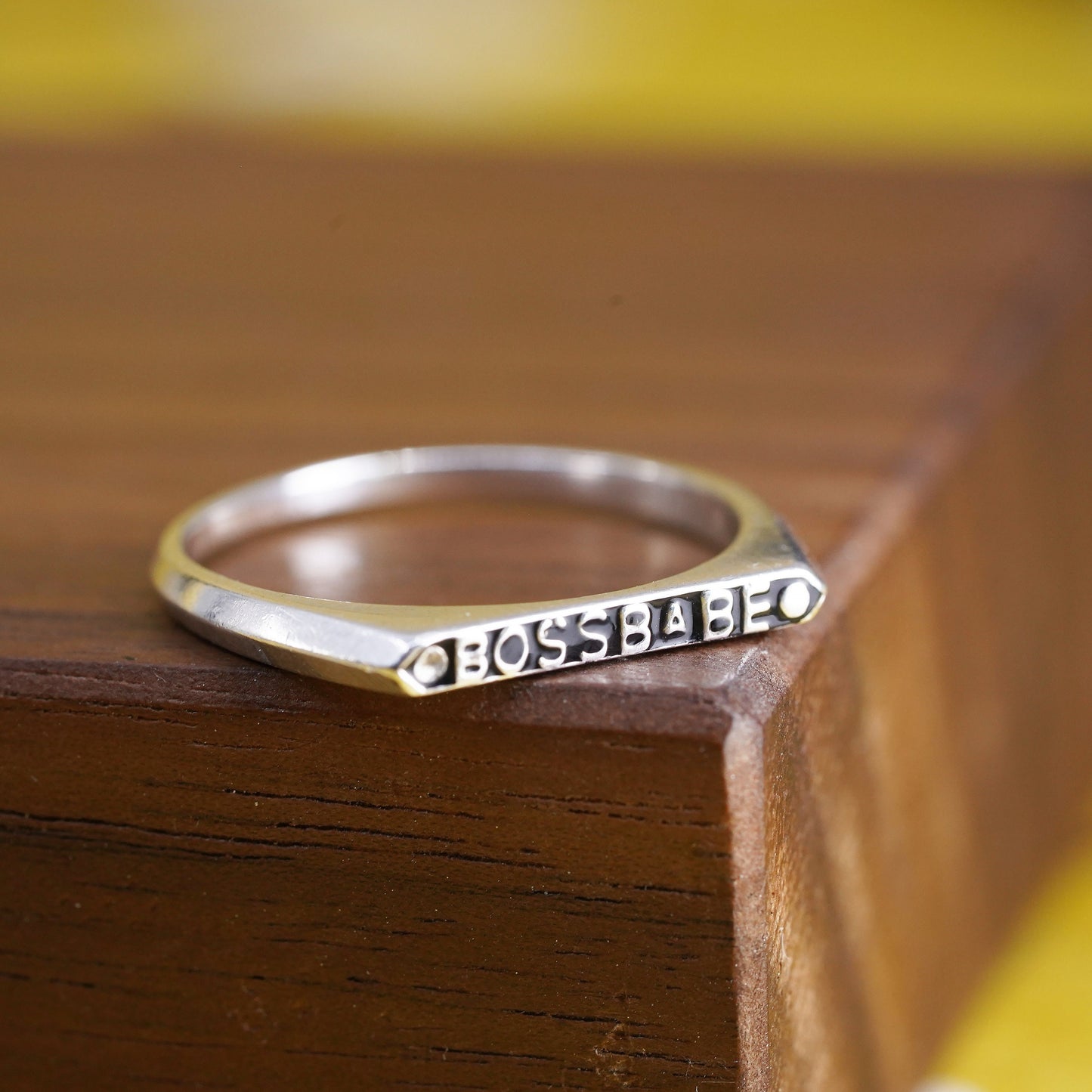Size 7, vintage Sterling silver inspirational ring, 925 quote “boss babe” band