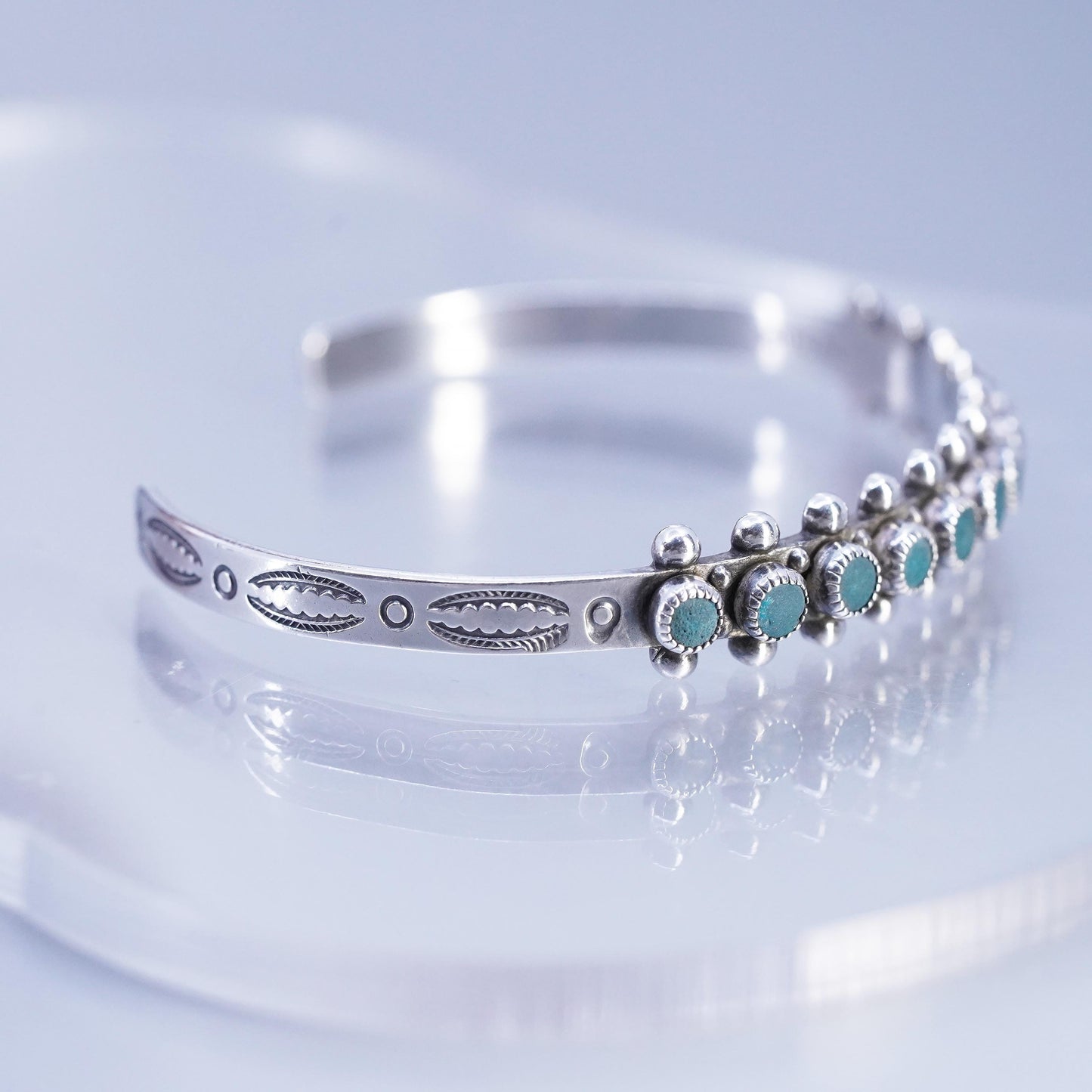 6.5”, Navajo Native American Sterling 925 silver bracelet, cuff turquoise