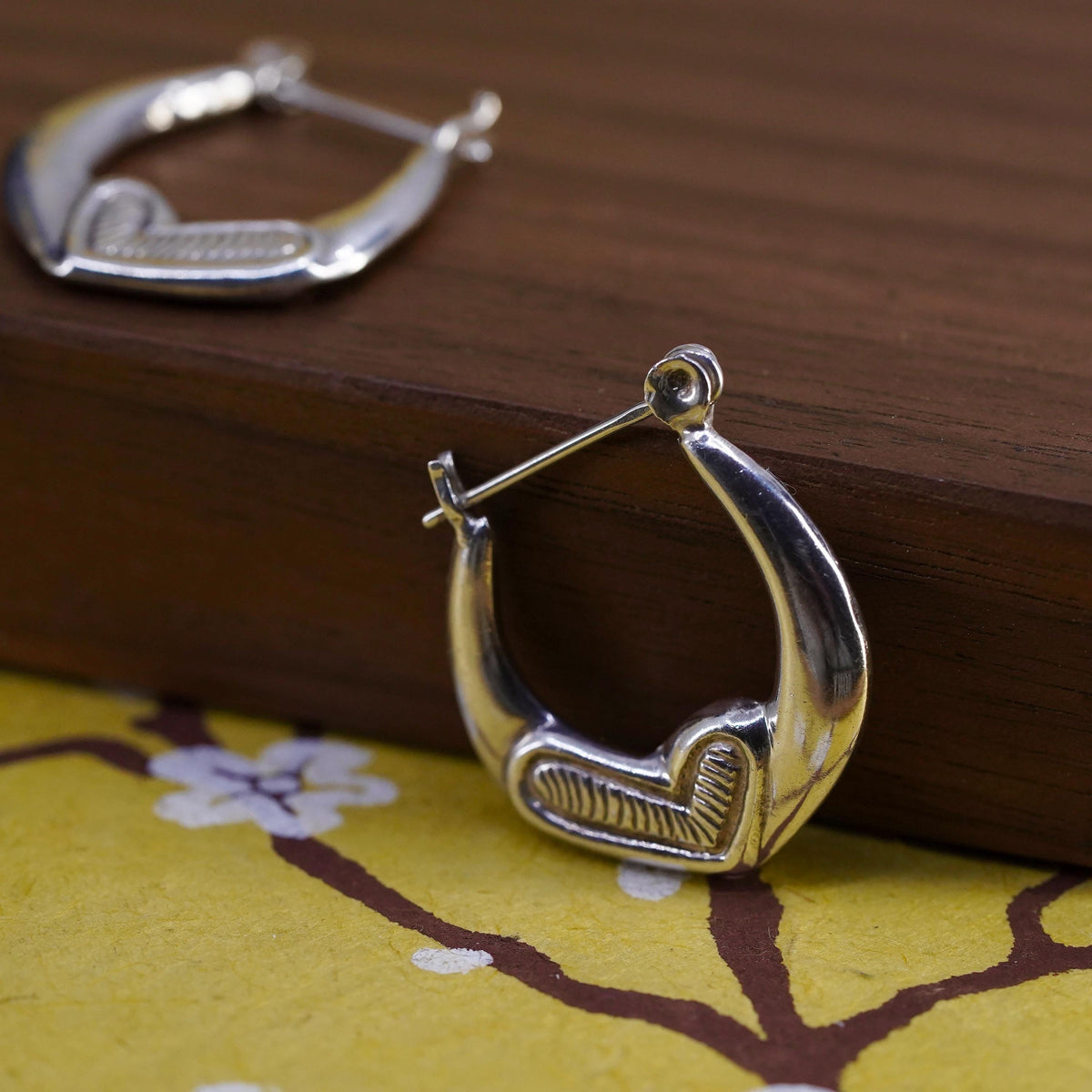 Vintage Sterling Silver Heart Hoop Earrings, 925 Huggies, 1 Inch