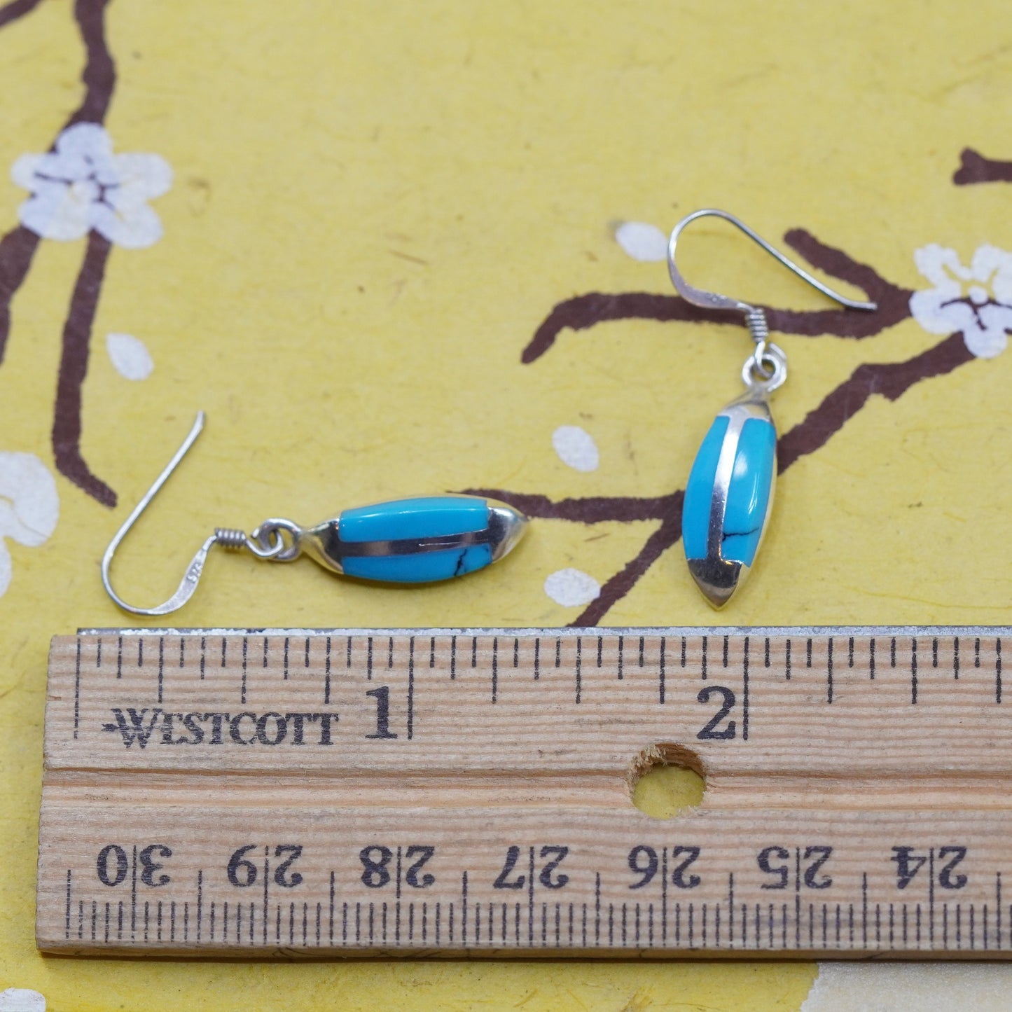 Vintage Sterling 925 silver handmade earrings with turquoise inlay