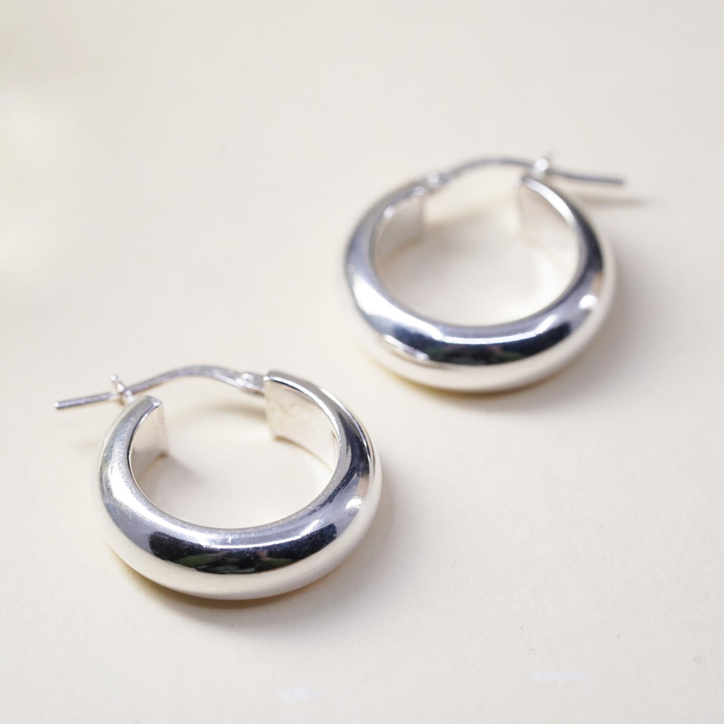 0.75", Vintage sterling silver wide hoops, 925 silver huggie earrings