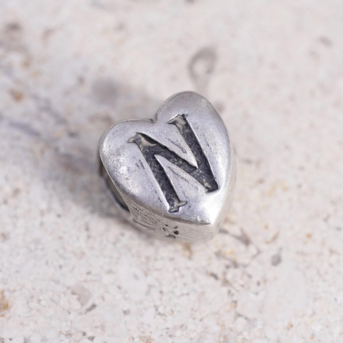 Vintage Sterling silver handmade pendant, solid 925 heart charm engraved N