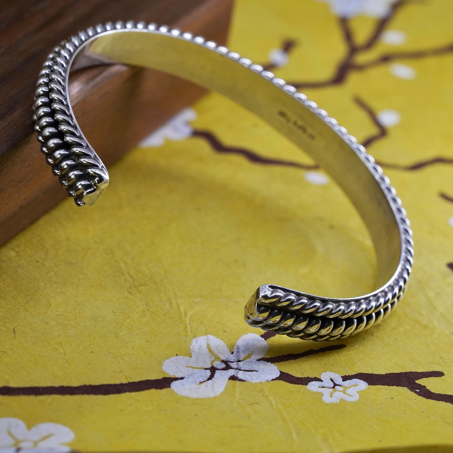 6.75", Vintage Sterling silver handmade bracelet, 925 braided woven cable cuff