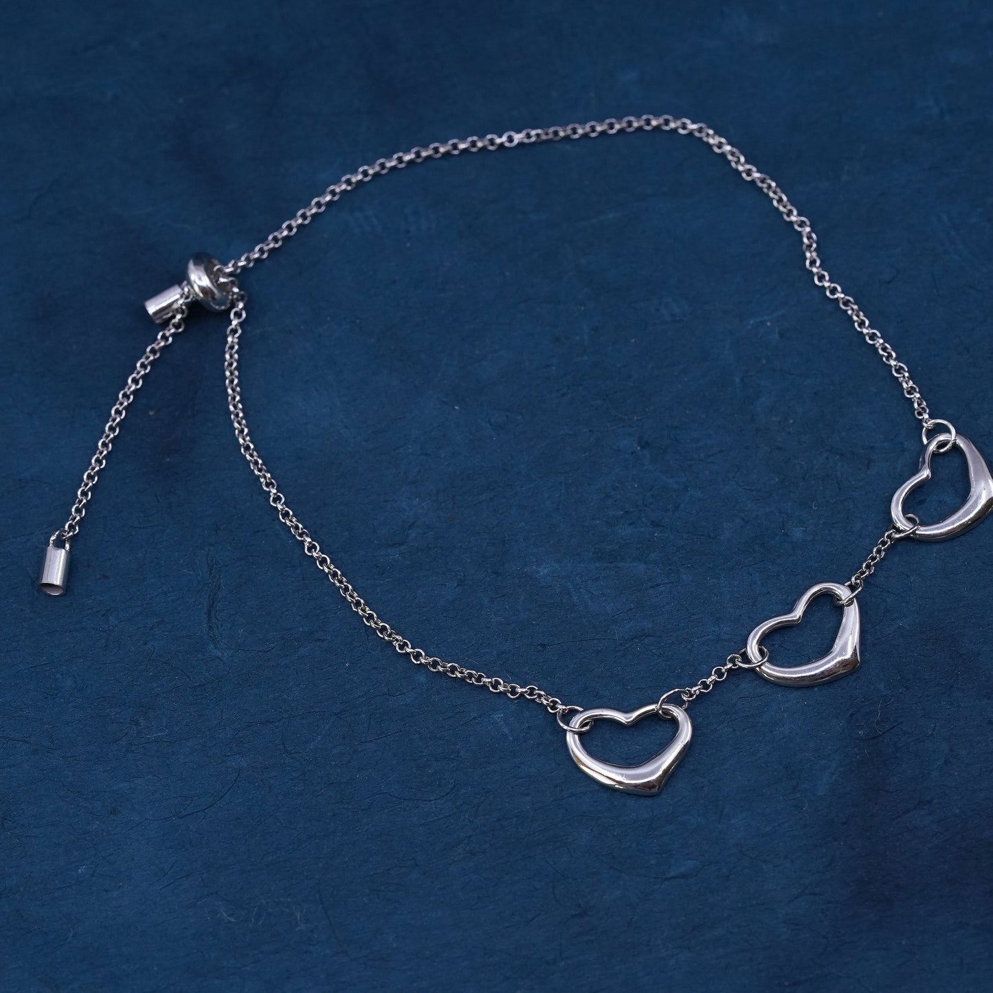 Size adjustable, Sterling 925 silver circle chain bracelet with heart charms