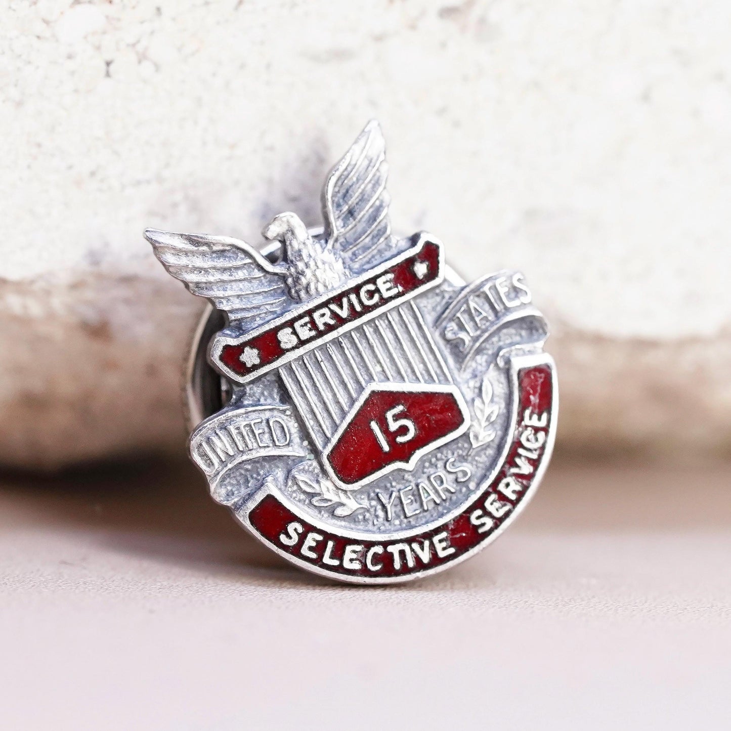 Sterling 925 Silver United States Service 15 Pin Eagle Military Lapel Badge
