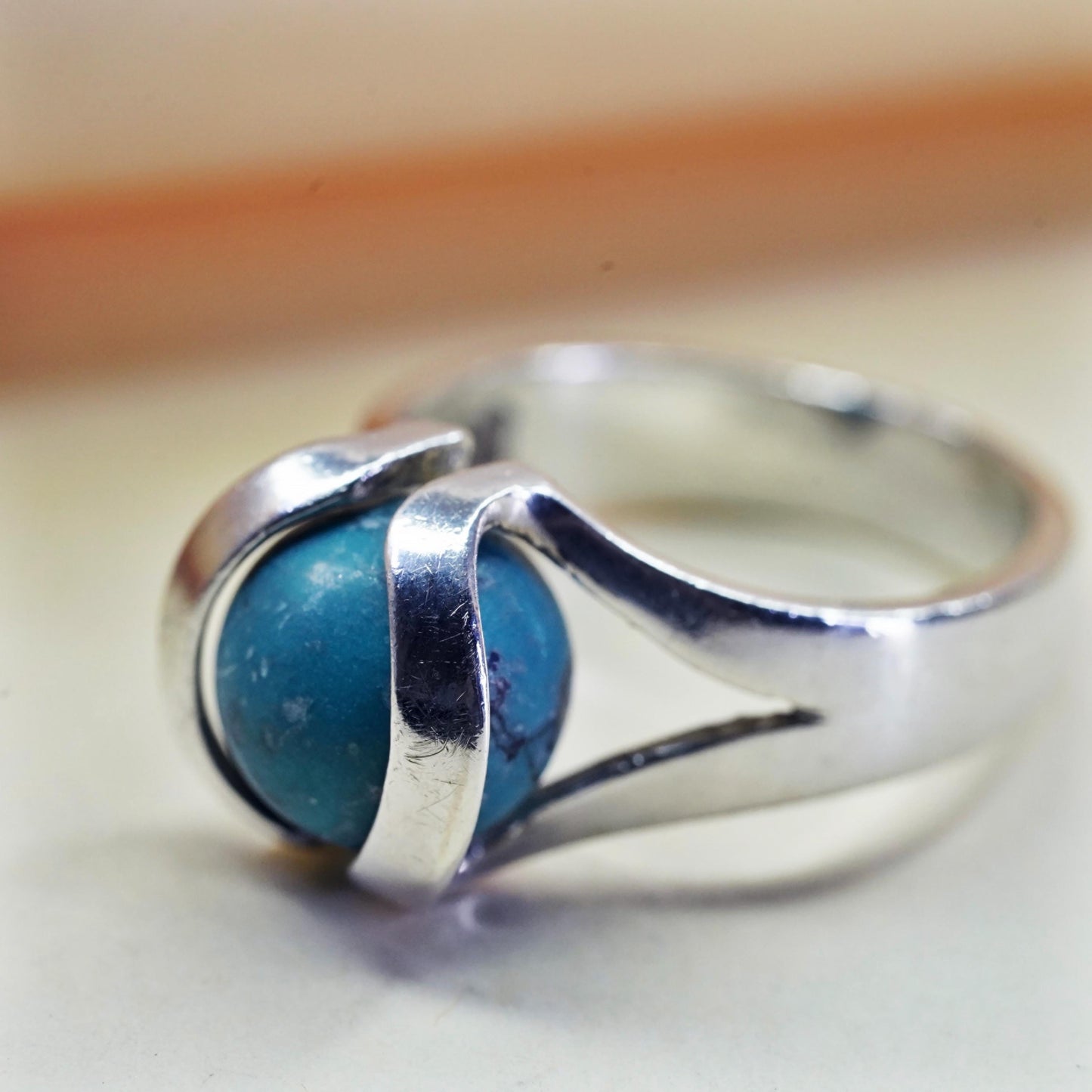 Size 6.75, vintage sterling 925 silver interchangeable ring with turquoise bead