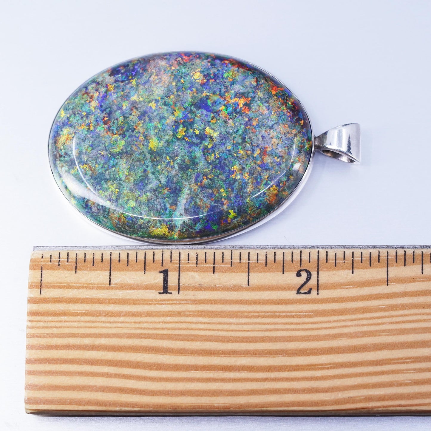 Vintage Native American navajo sterling 925 silver pendant with huge oval opal