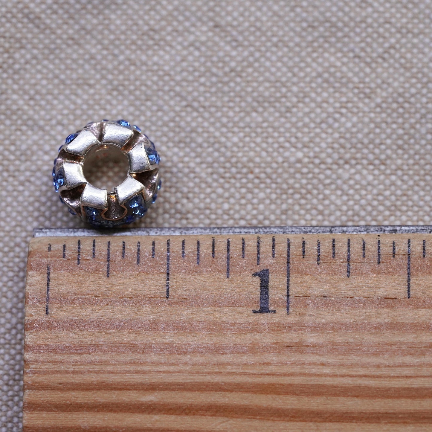 Vintage Sterling 925 silver handmade puzzle bead charm with cluster cz