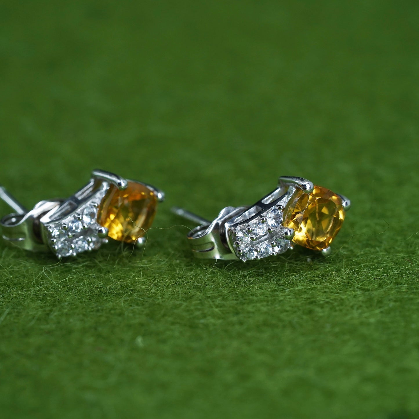 sterling silver studs earrings with citrine and diamond, fashion earrings