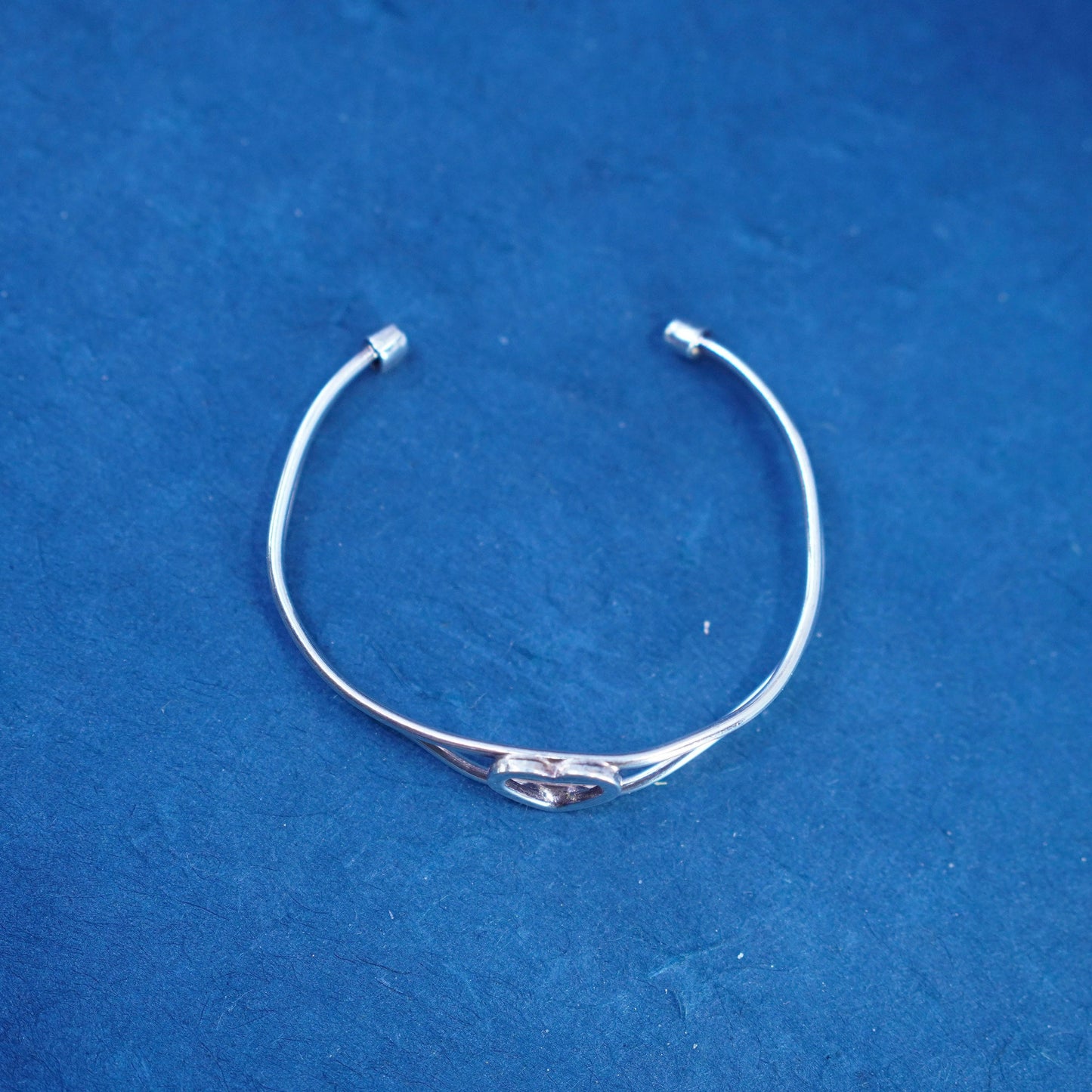 5.5”, vintage Italian sterling silver 925 handmade cuff, bracelet with heart