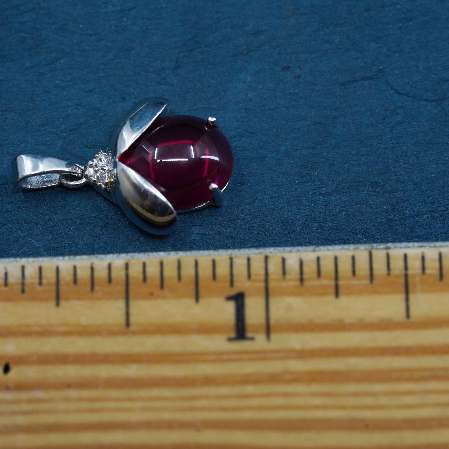 Vintage Sterling silver handmade ladybug pendant with garnet and cz