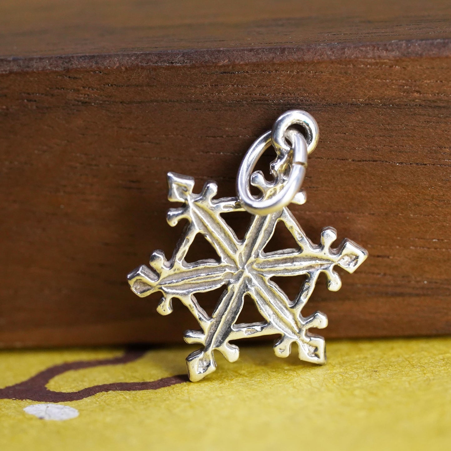 Vintage sterling 925 silver handmade snowflake charm pendant