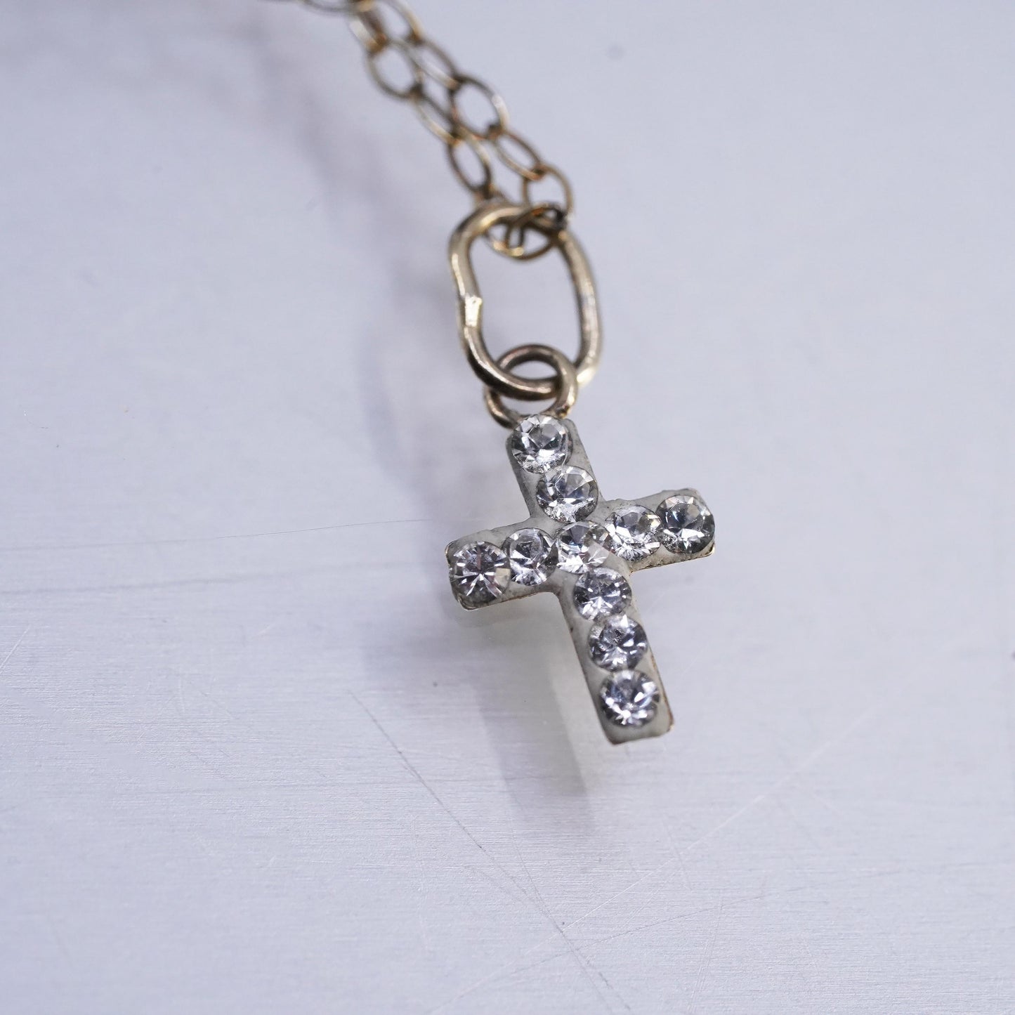 14", vermeil gold Sterling 925 silver circle choker necklace cz cross pendant
