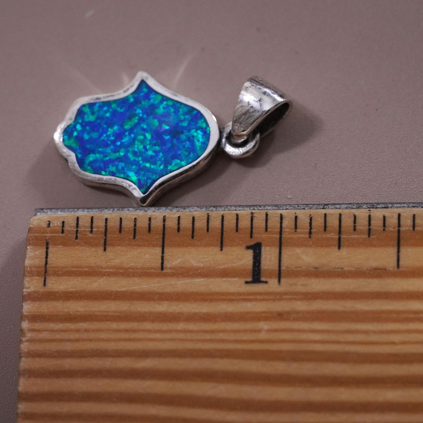 Vintage Sterling silver handmade pendant, 925 healing hand with opal inlay