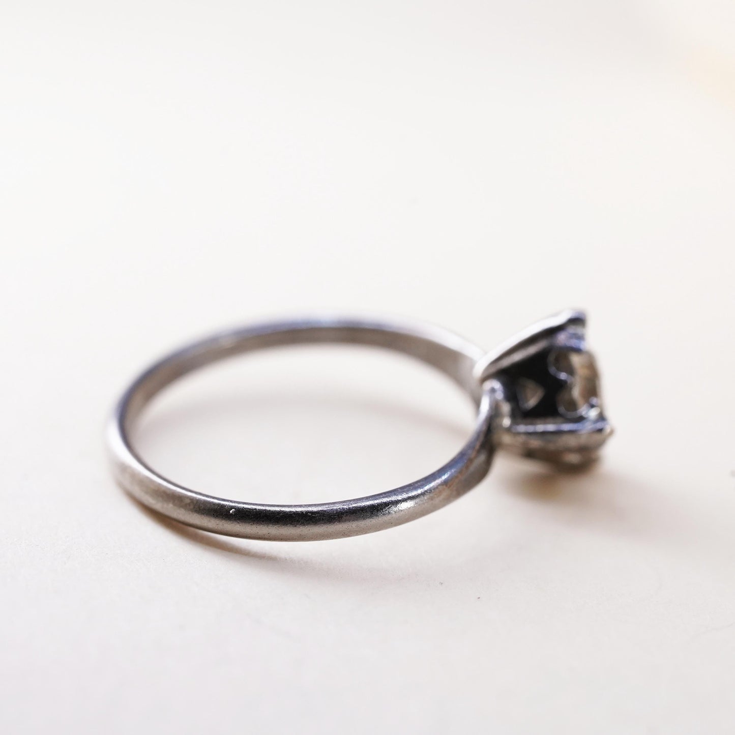 Size 5.5, Vintage oxidized sterling 925 silver engagement cz ring