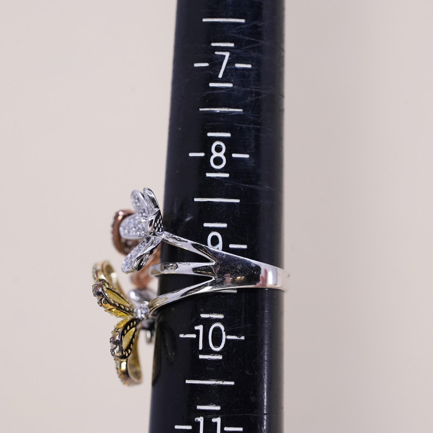 Size 9, Vintage sterling silver handmade statement butterfly ring cluster cz