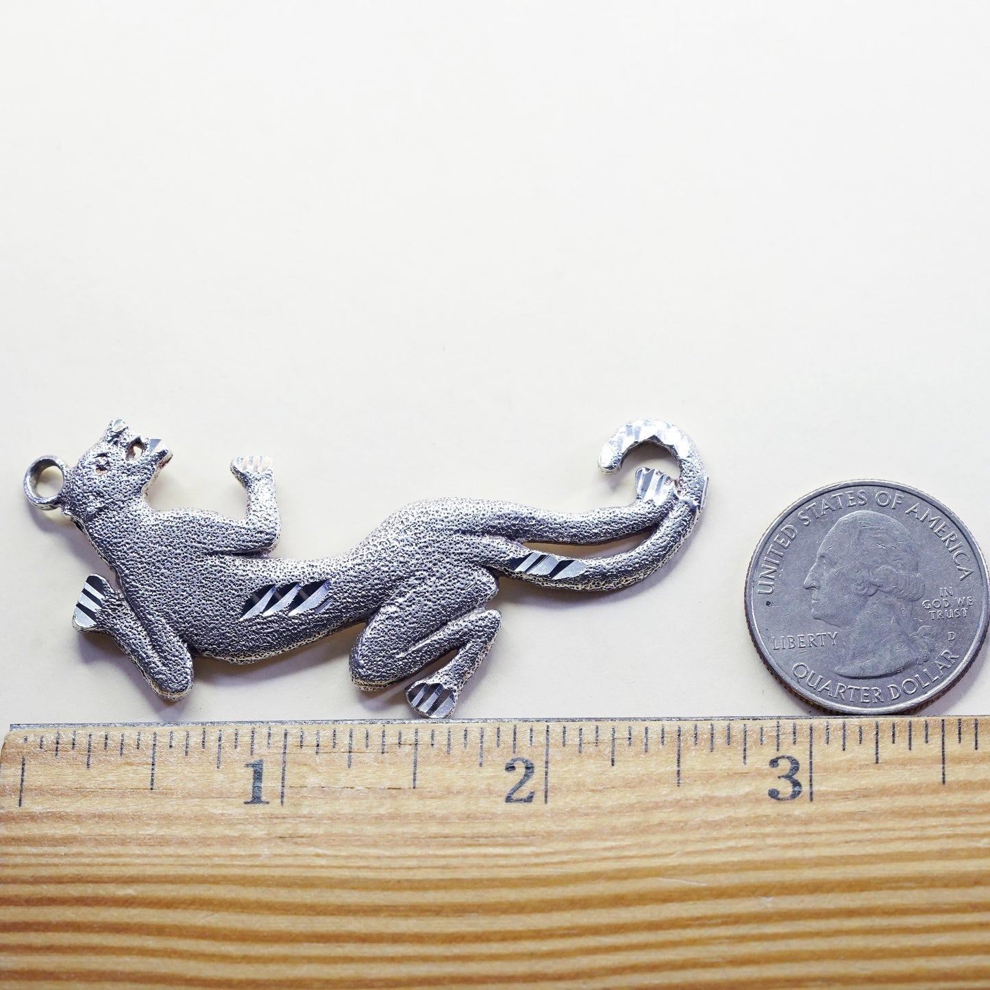 Vintage Sterling 925 Silver Leopard Charm Pendant, Big Cat Animal Jewelry