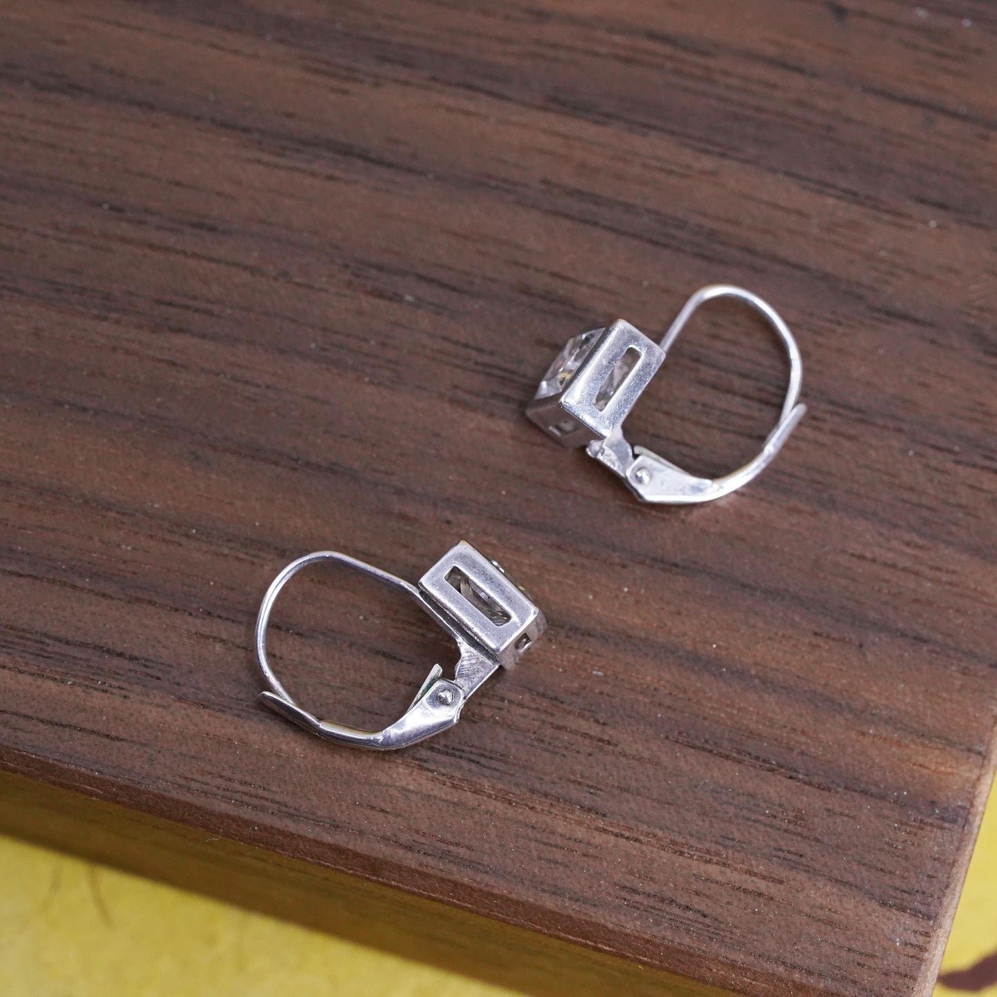 Vintage Sterling 925 silver handmade earrings with square CZ