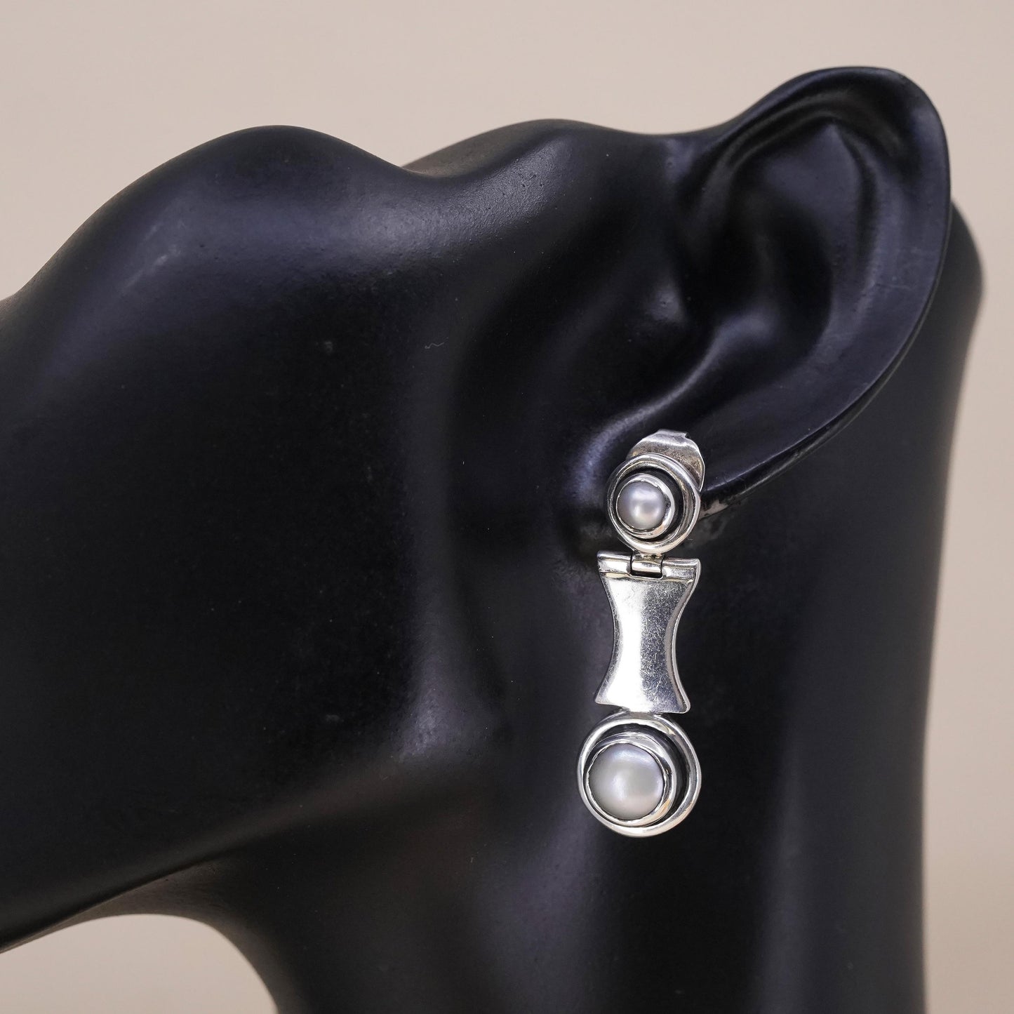 Vintage sterling silver 925 handmade single earring with white pearl