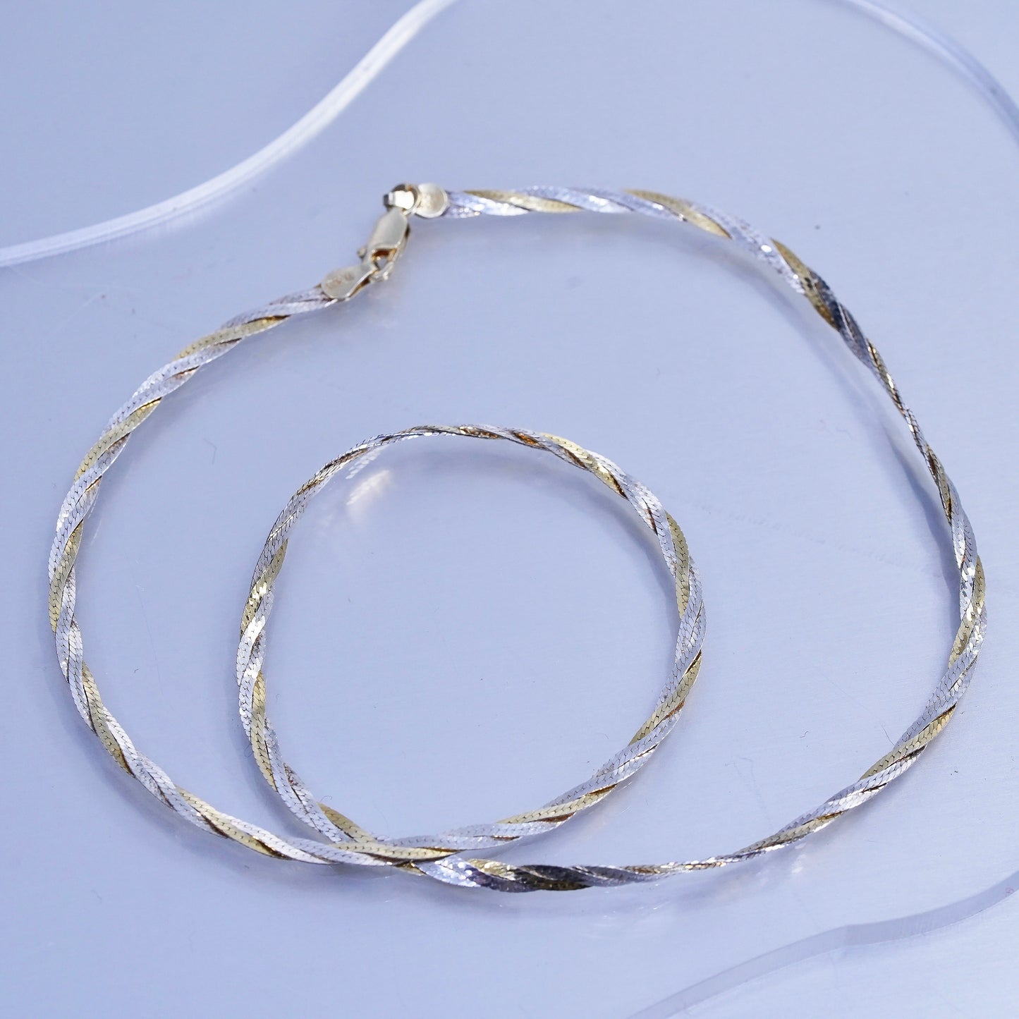 18” 3mm, vintage Italy Sterling 925 silver woven braided herringbone necklace