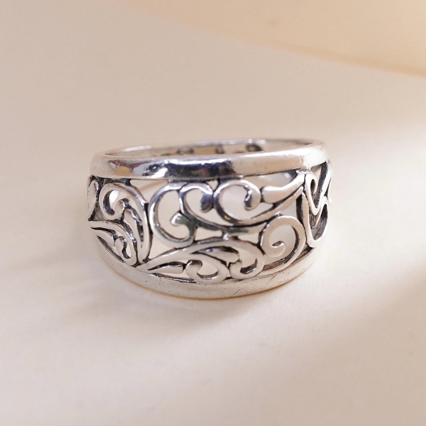 Size 4.5, Vintage sterling silver handmade filigree ring, 925 band