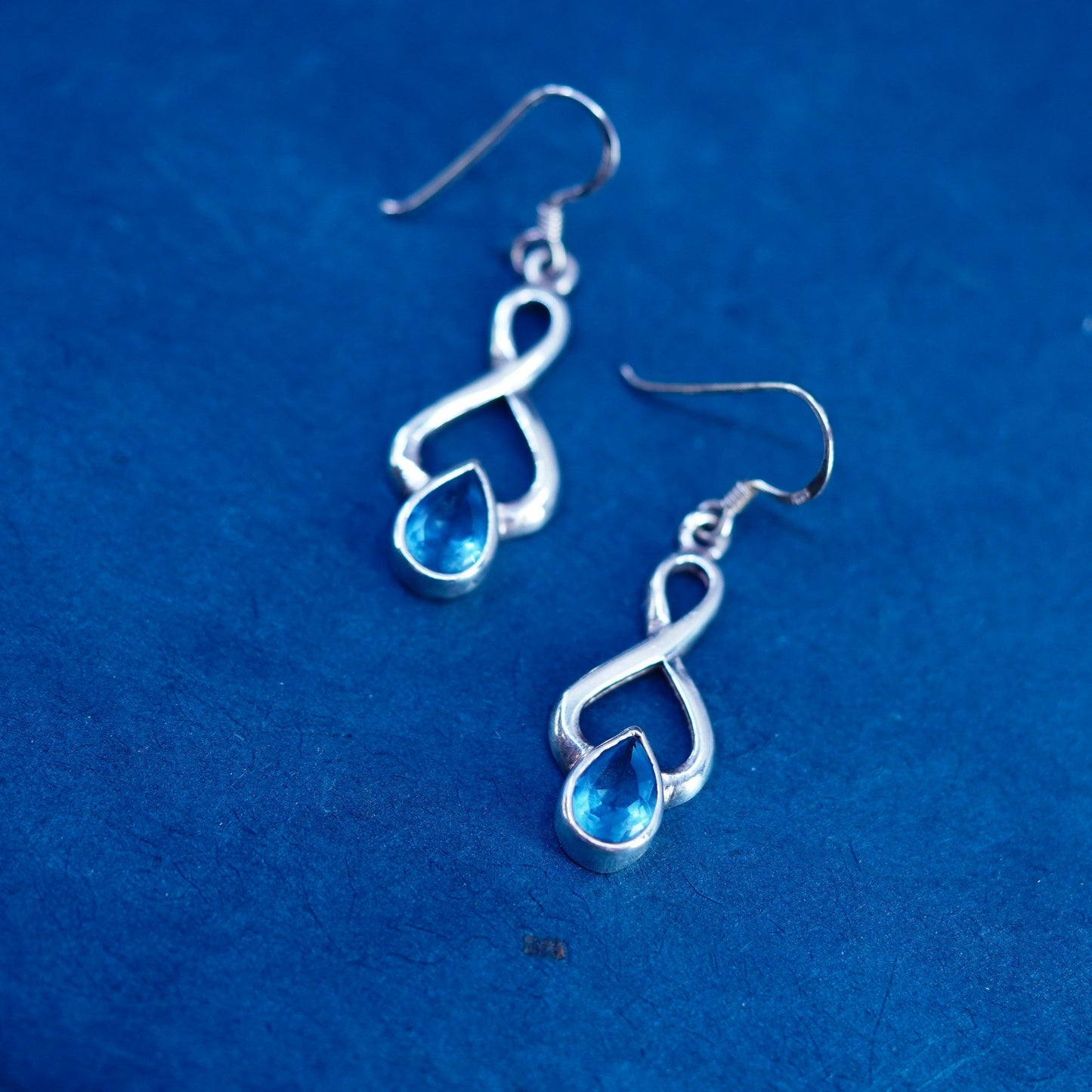 Vintage sterling silver 925 handmade earrings with teardrop blue topaz
