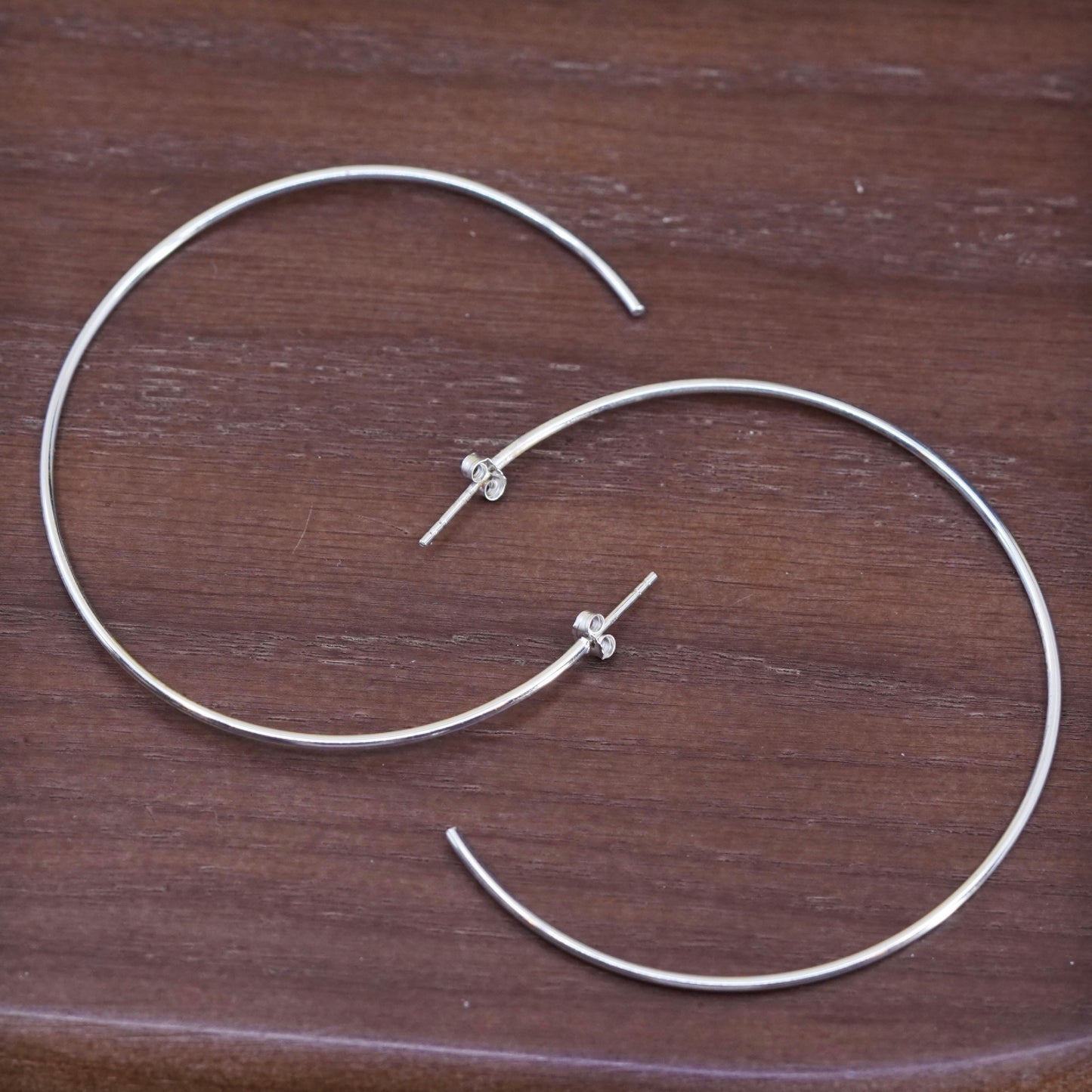 2.25”, vintage Sterling silver thin hoops, 925 silver huggie earrings