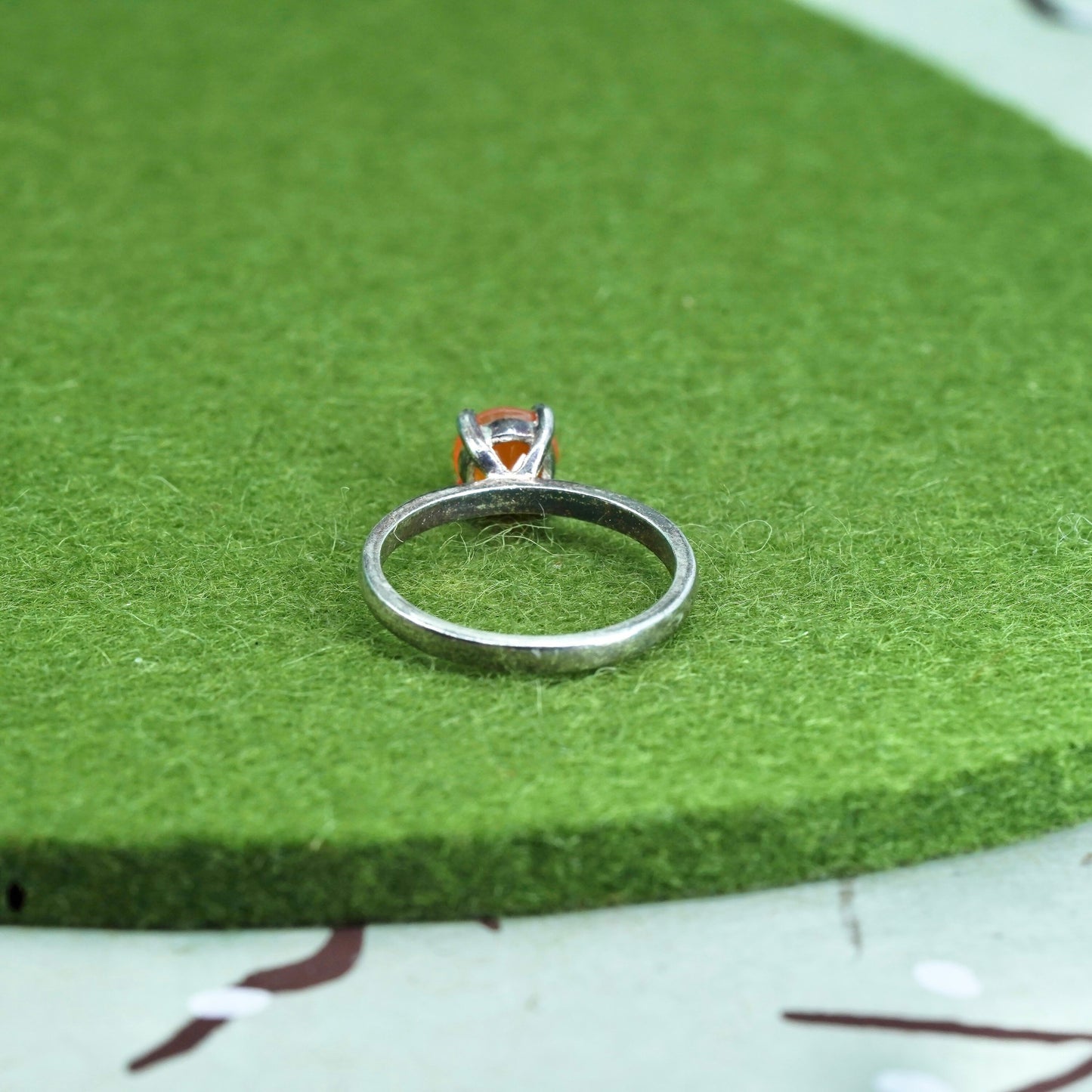 Size 6, Sterling silver handmade ring, 925 stackable band with orange crystal