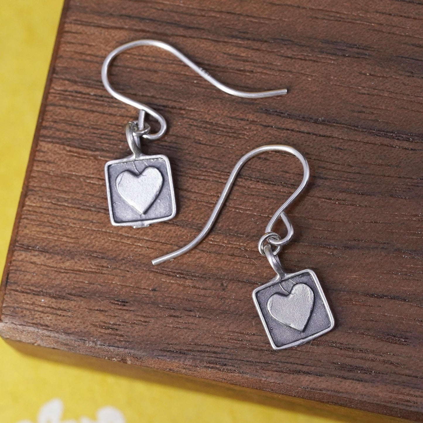Vintage Sterling silver handmade earrings, 925 heart drops