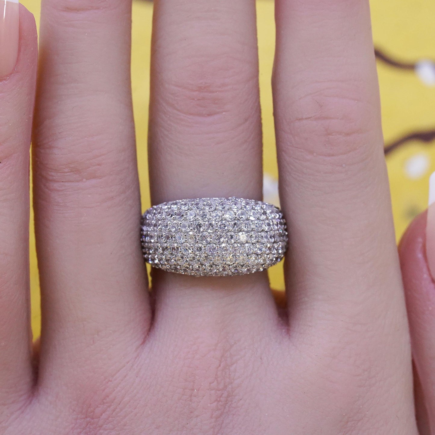 Size 8.25 vintage Sterling silver 925 cluster cz dome ring, statement band