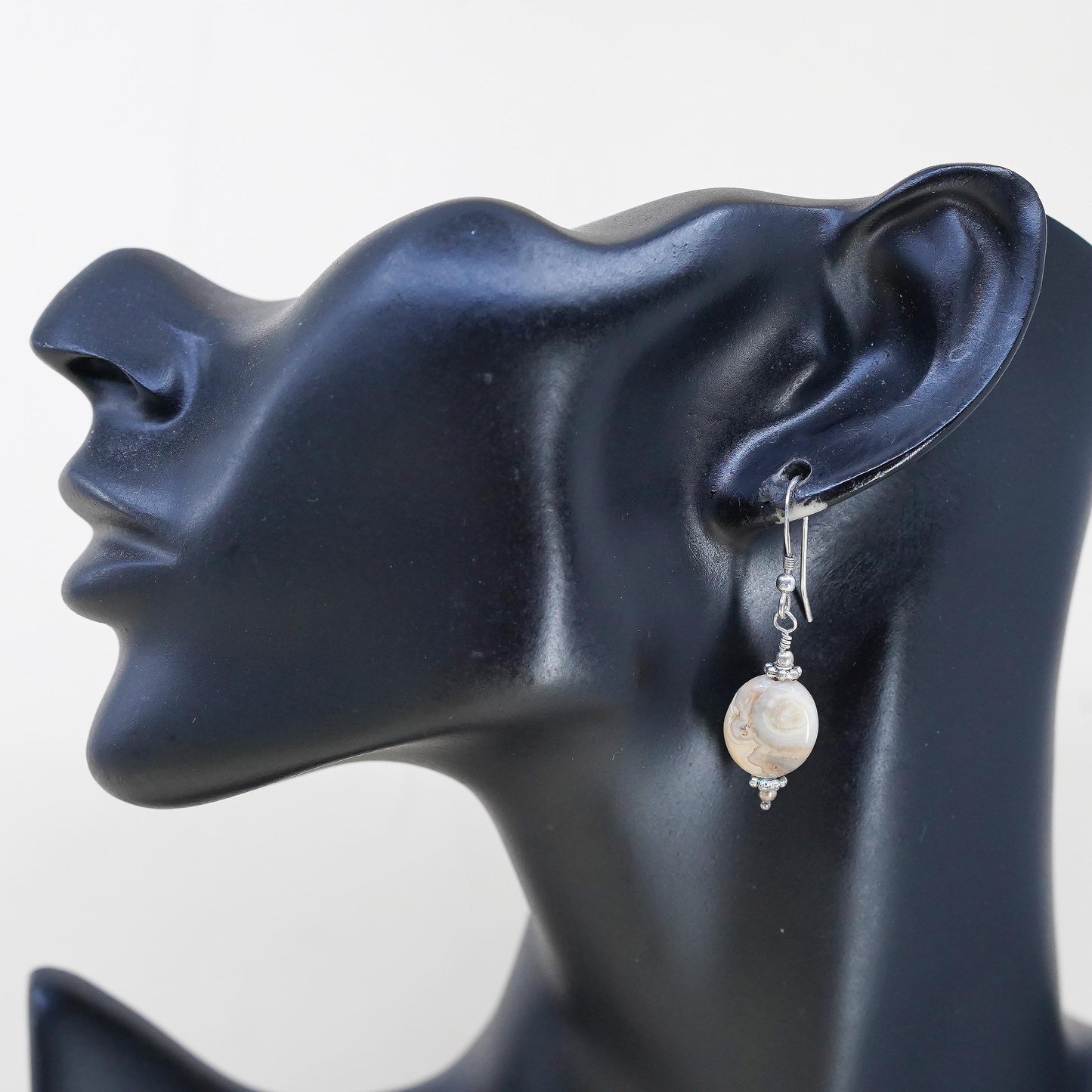 Vintage Sterling silver handmade earrings, 925 hooks with agate