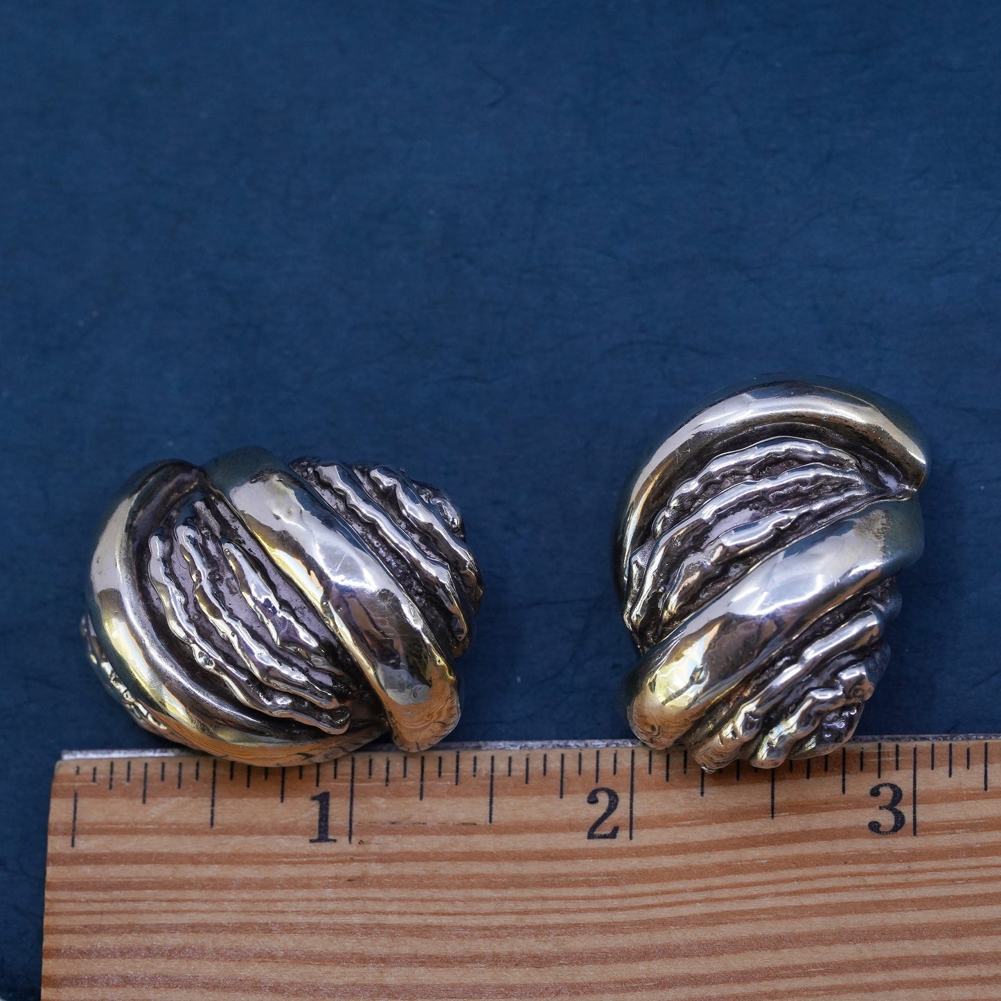 Vintage Sterling silver handmade earrings, 925 clip on wrinkly earrings