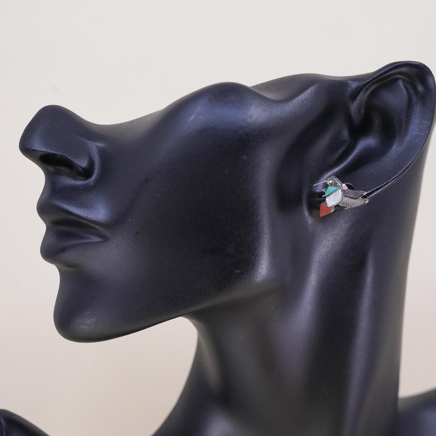 Native American Navajo single earring Sterling 925 silver hummingbird bird stud