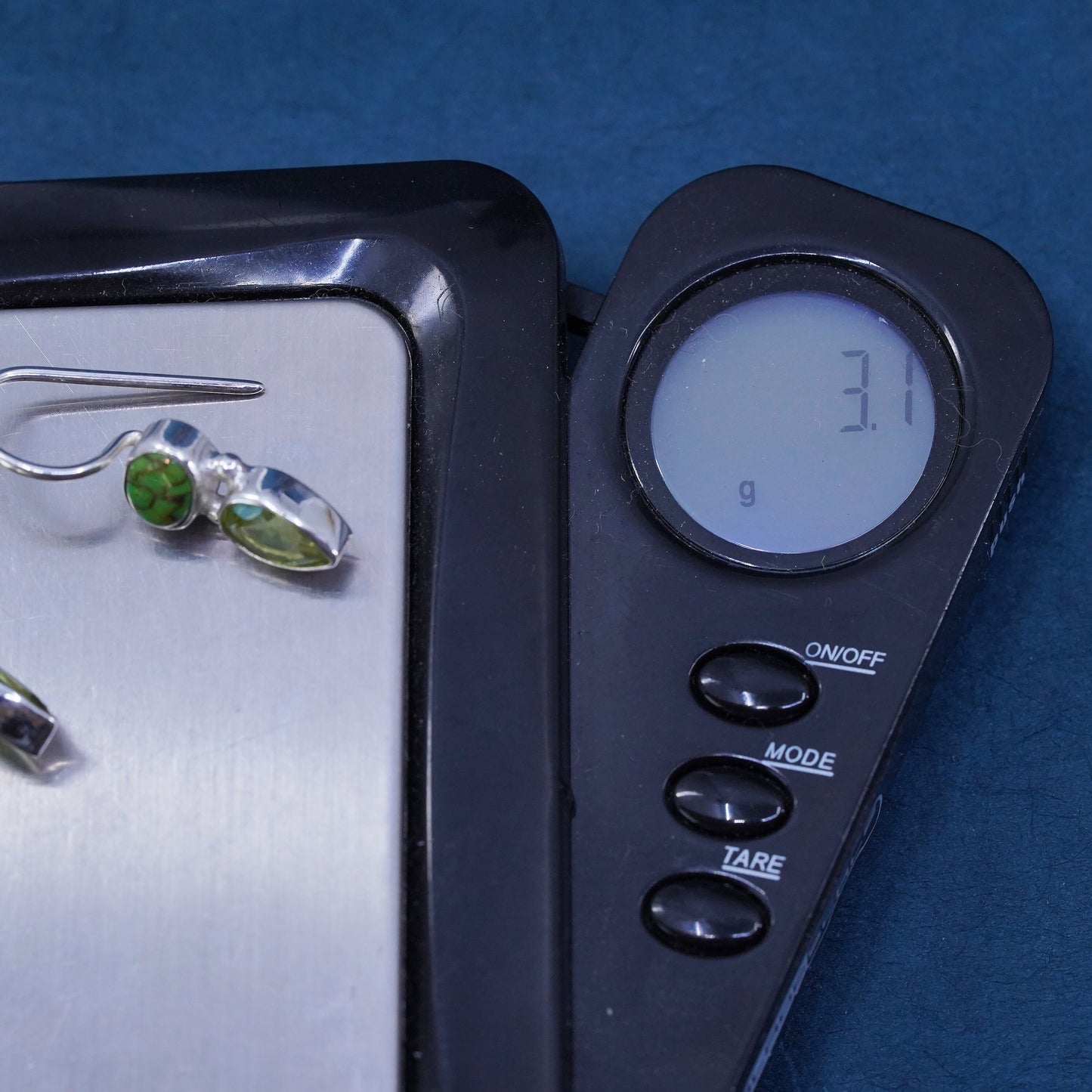 Vintage Sterling 925 silver handmade earrings with oval turquoise and peridot