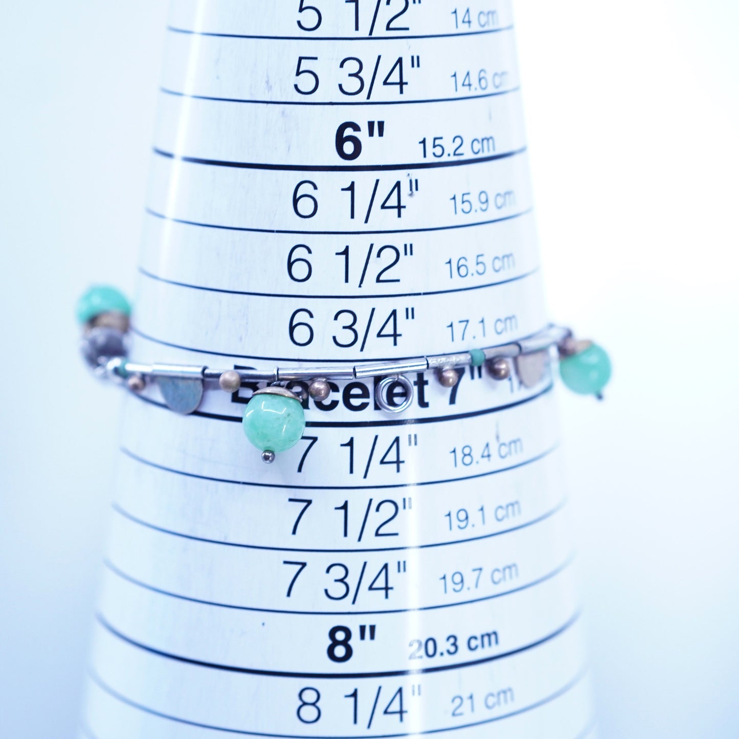 7”, Sterling 925 silver bracelet, liquid silver chain with turquoise beads