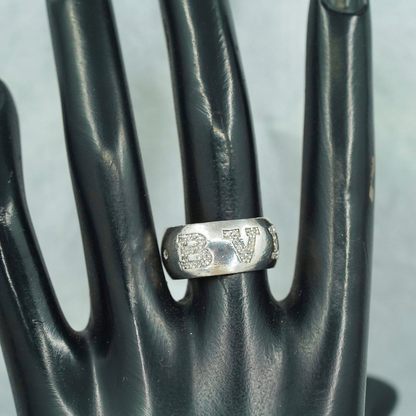 Size 7, VTG southwestern Sterling 925 silver wedding ring, Cz “bvlgari” band