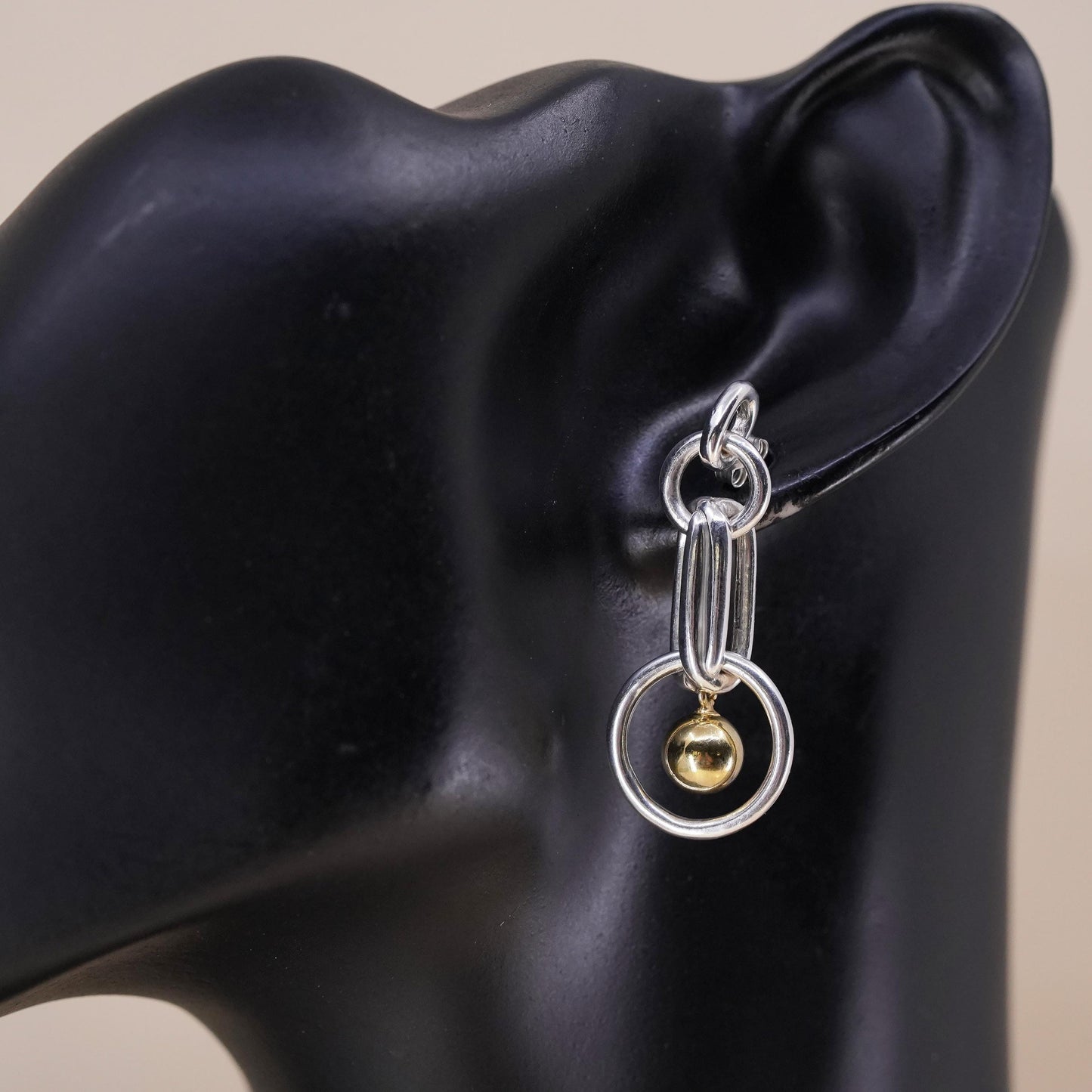 1", Vintage two tone MMA MAd sterling silver single earring, fashion modernist